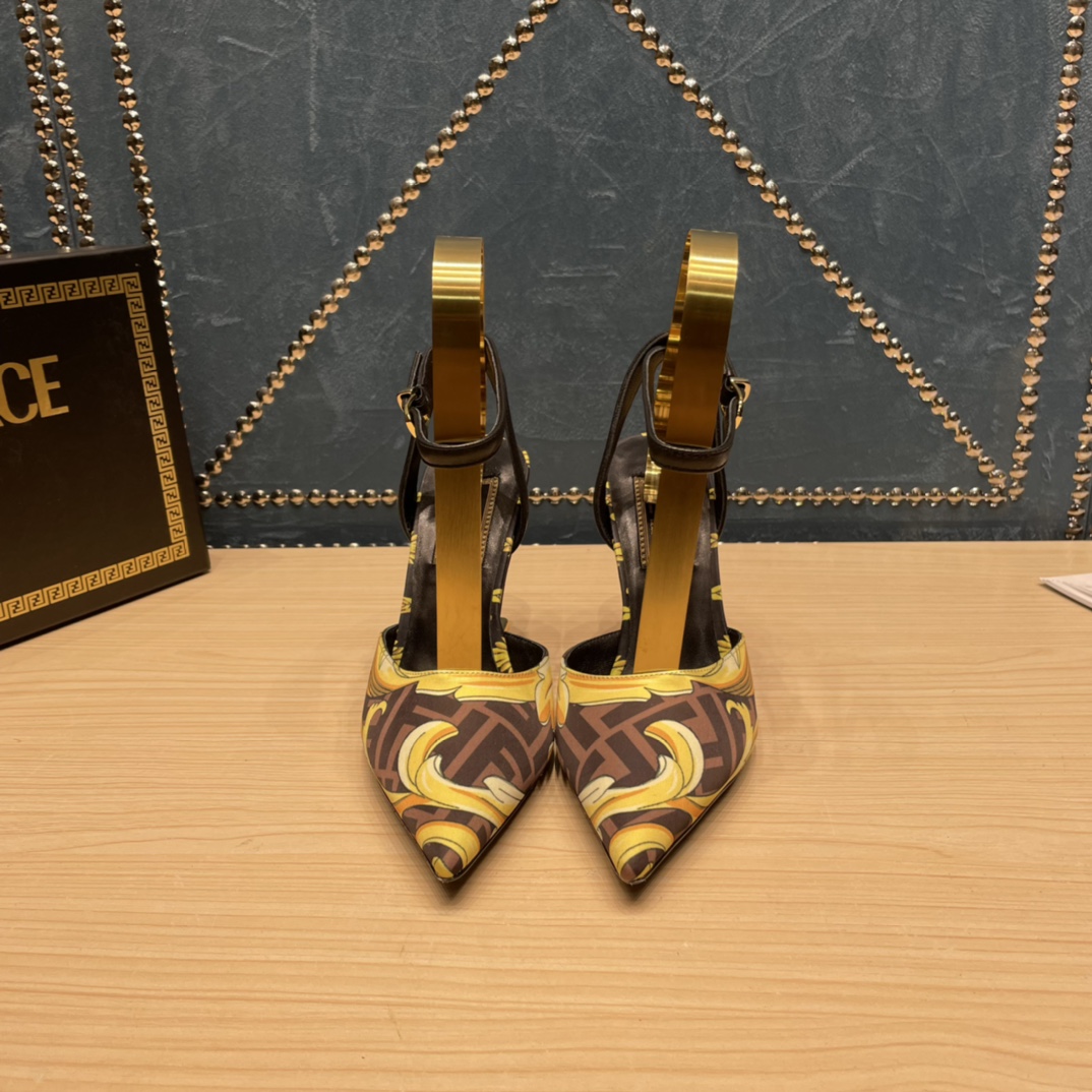 Fendi x Versace Fendace Printed Silk High-Heeled Slingbacks - 