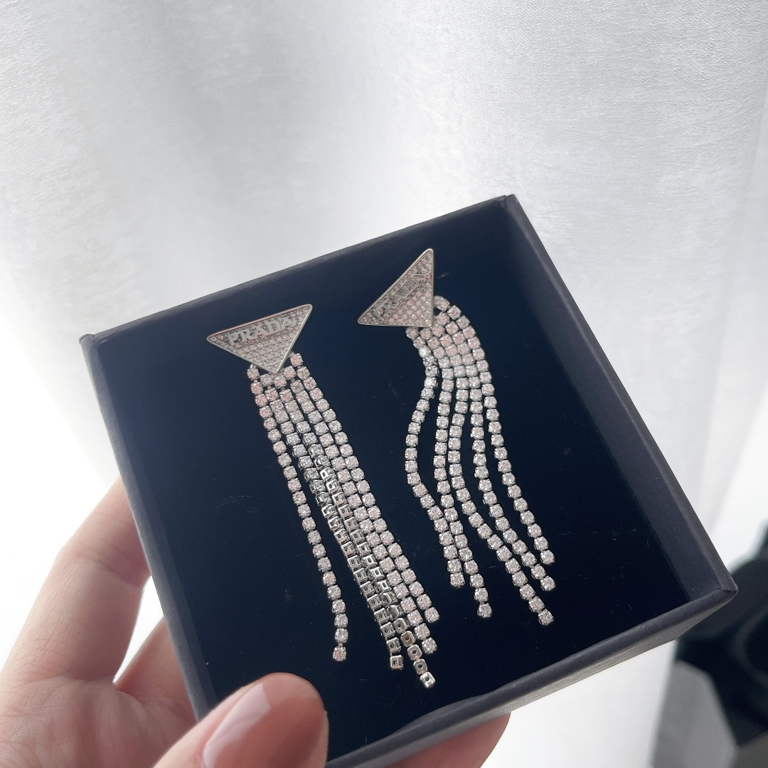 Prada Crystal Logo Jewels Zirconia Earrings - PerfectKickZ