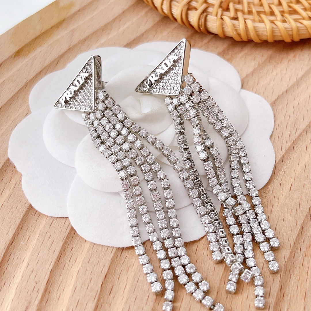 Prada Crystal Logo Jewels Zirconia Earrings - PerfectKickZ