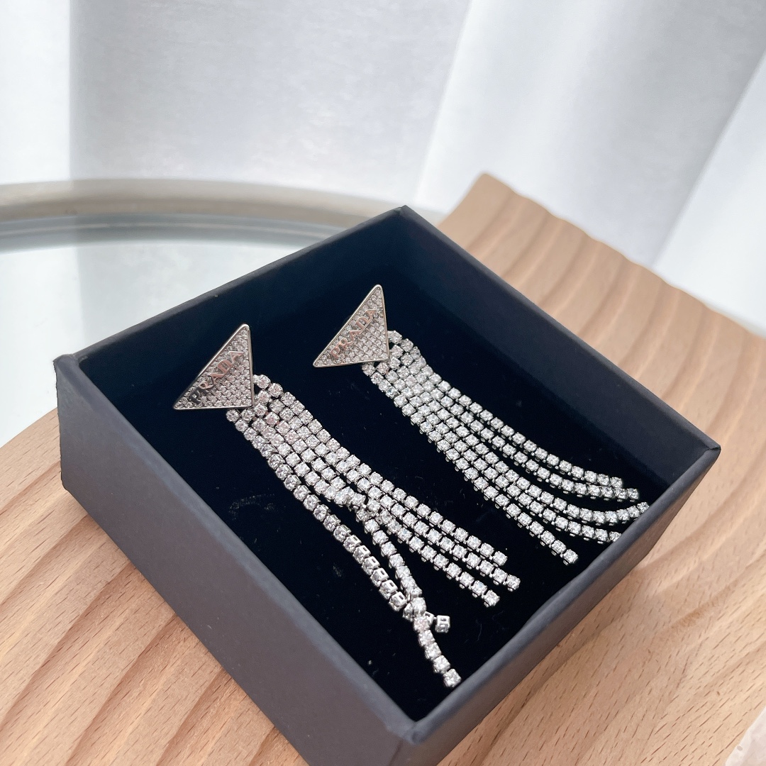 Prada Crystal Logo Jewels Zirconia Earrings - PerfectKickZ