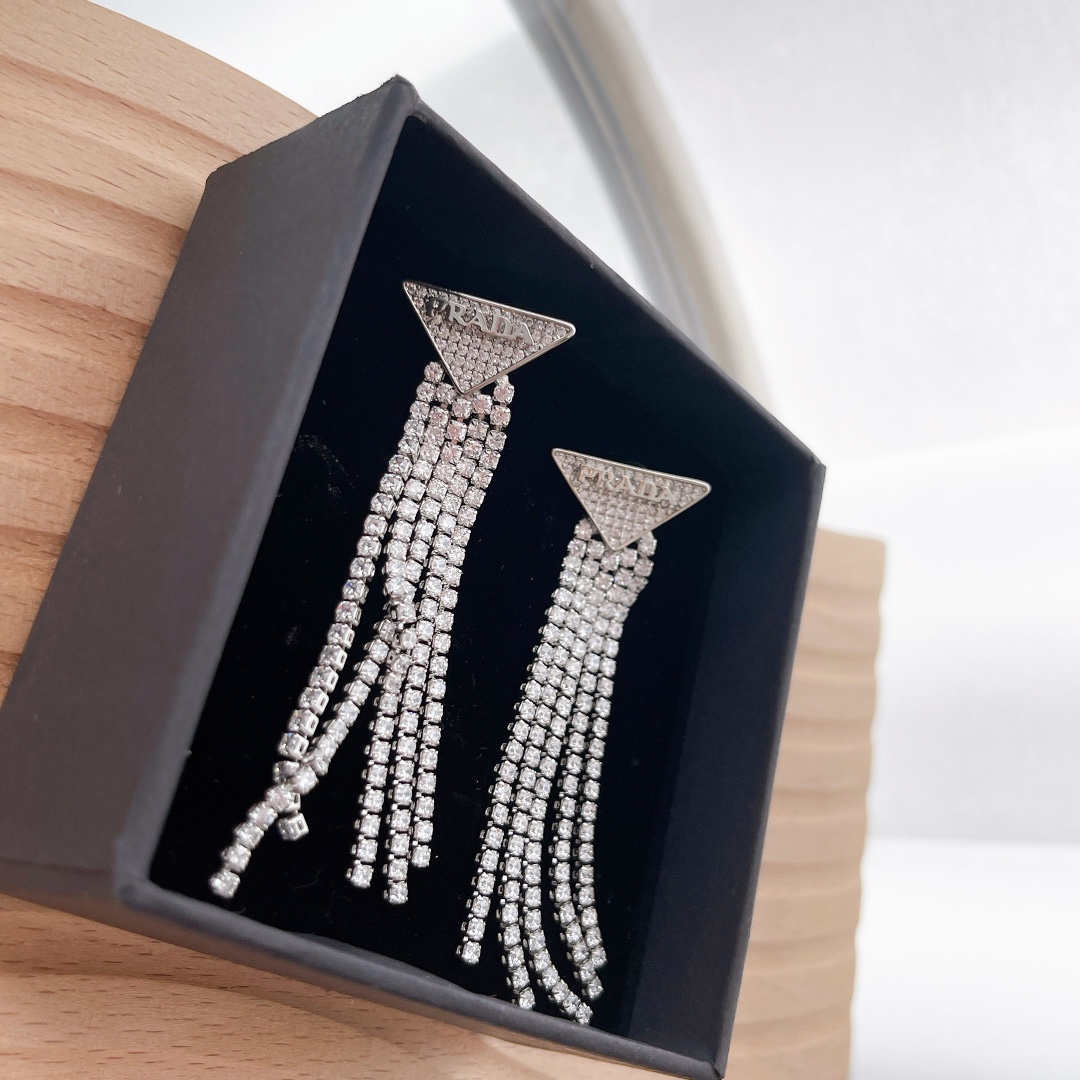 Prada Crystal Logo Jewels Zirconia Earrings - PerfectKickZ