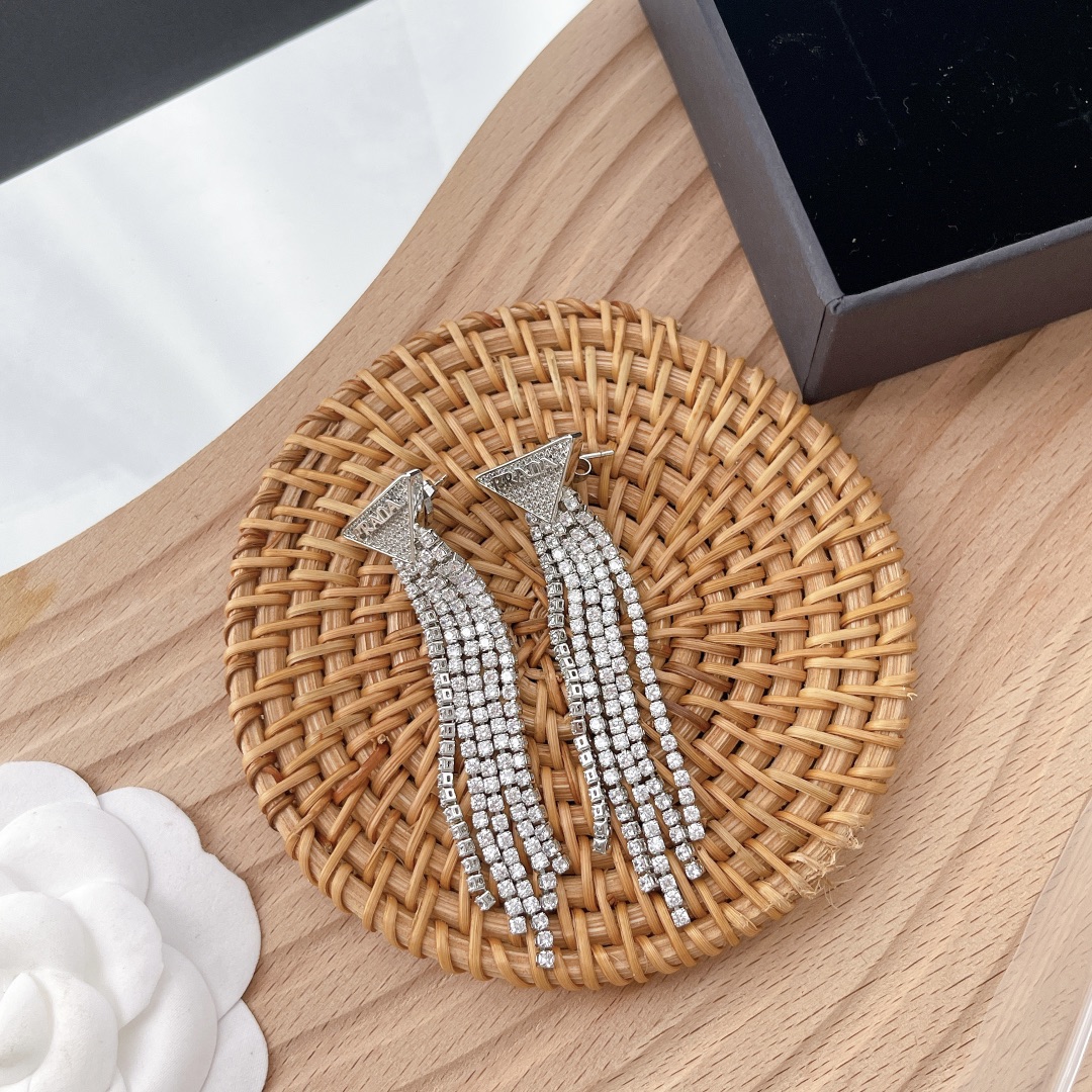 Prada Crystal Logo Jewels Zirconia Earrings - PerfectKickZ