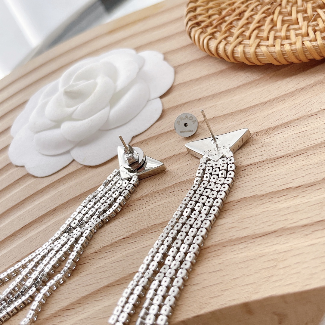 Prada Crystal Logo Jewels Zirconia Earrings - PerfectKickZ