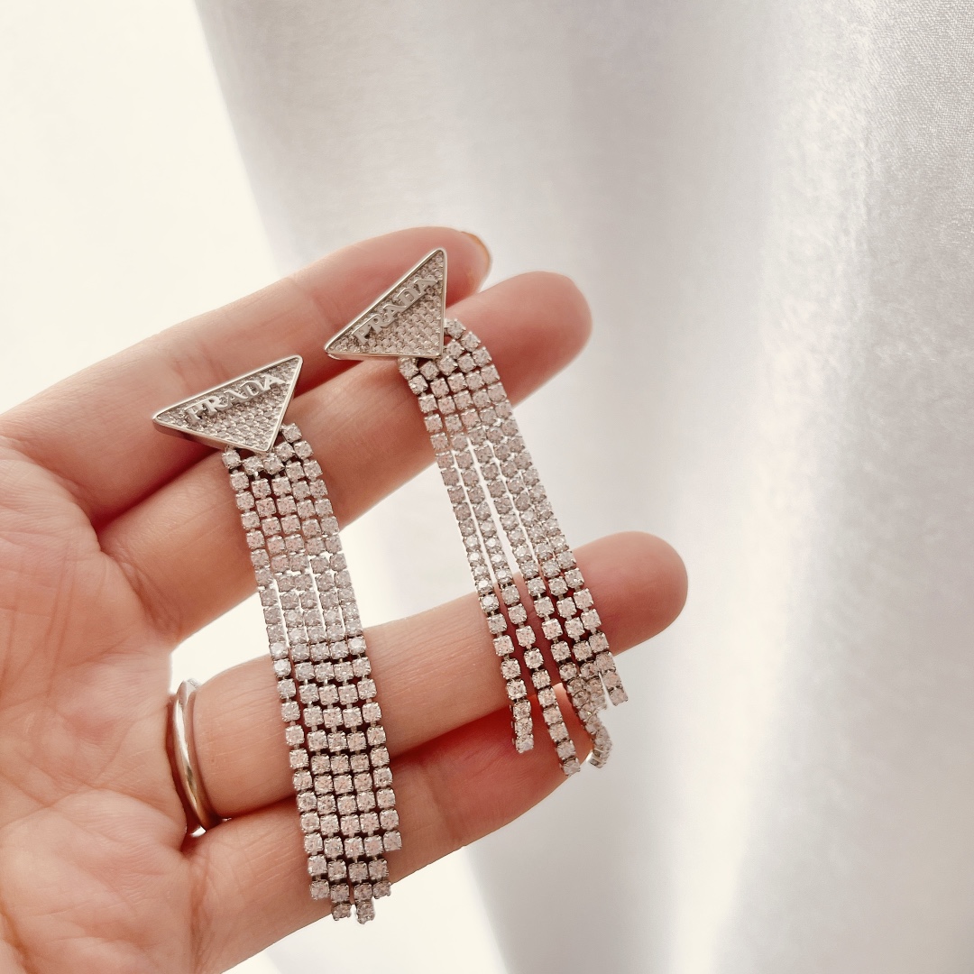Prada Crystal Logo Jewels Zirconia Earrings - PerfectKickZ