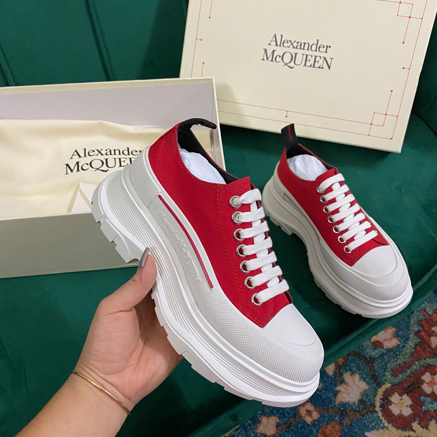 Alexander Mqueen Women's Tread Slick Lace Up In Lust Red - PerfectKickZ