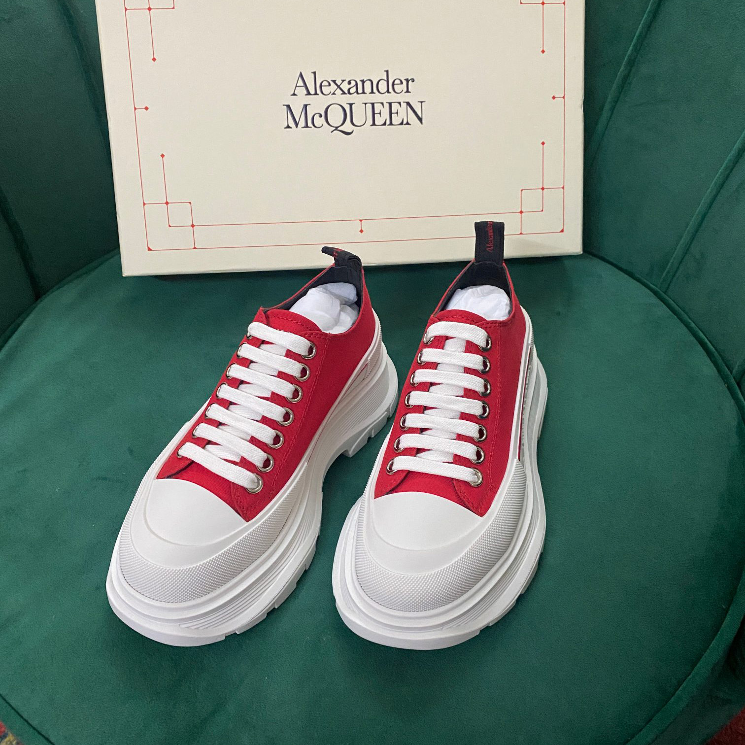Alexander Mqueen Women's Tread Slick Lace Up In Lust Red - PerfectKickZ
