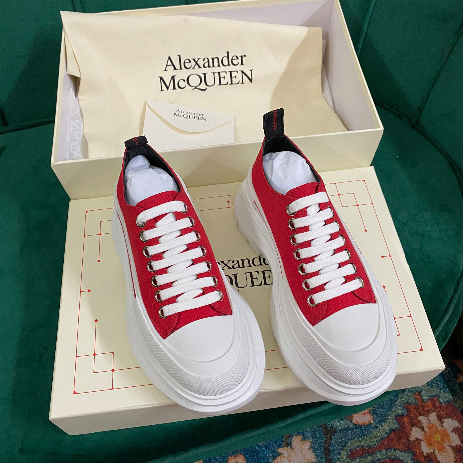 Alexander Mqueen Women's Tread Slick Lace Up In Lust Red - PerfectKickZ