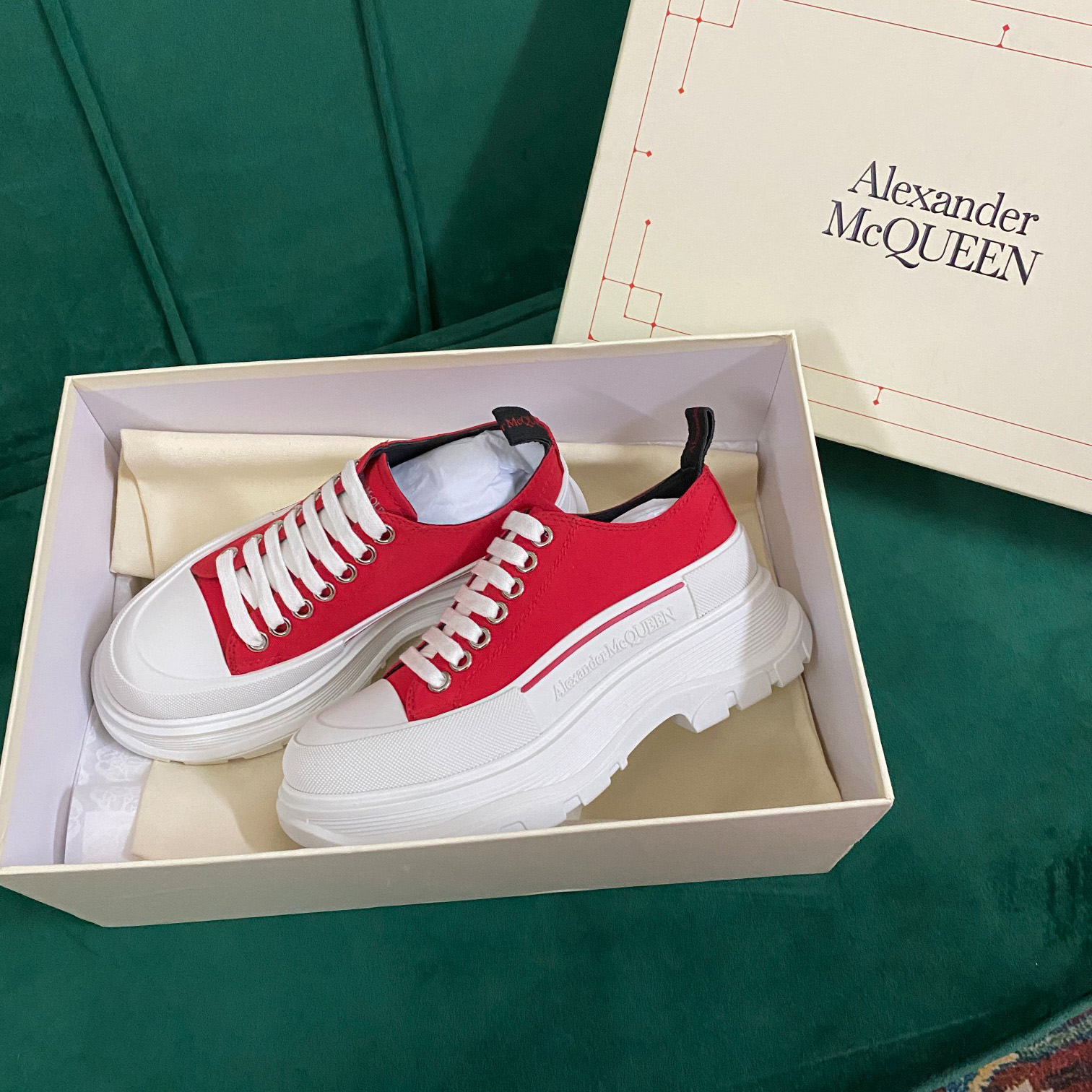 Alexander Mqueen Women's Tread Slick Lace Up In Lust Red - PerfectKickZ