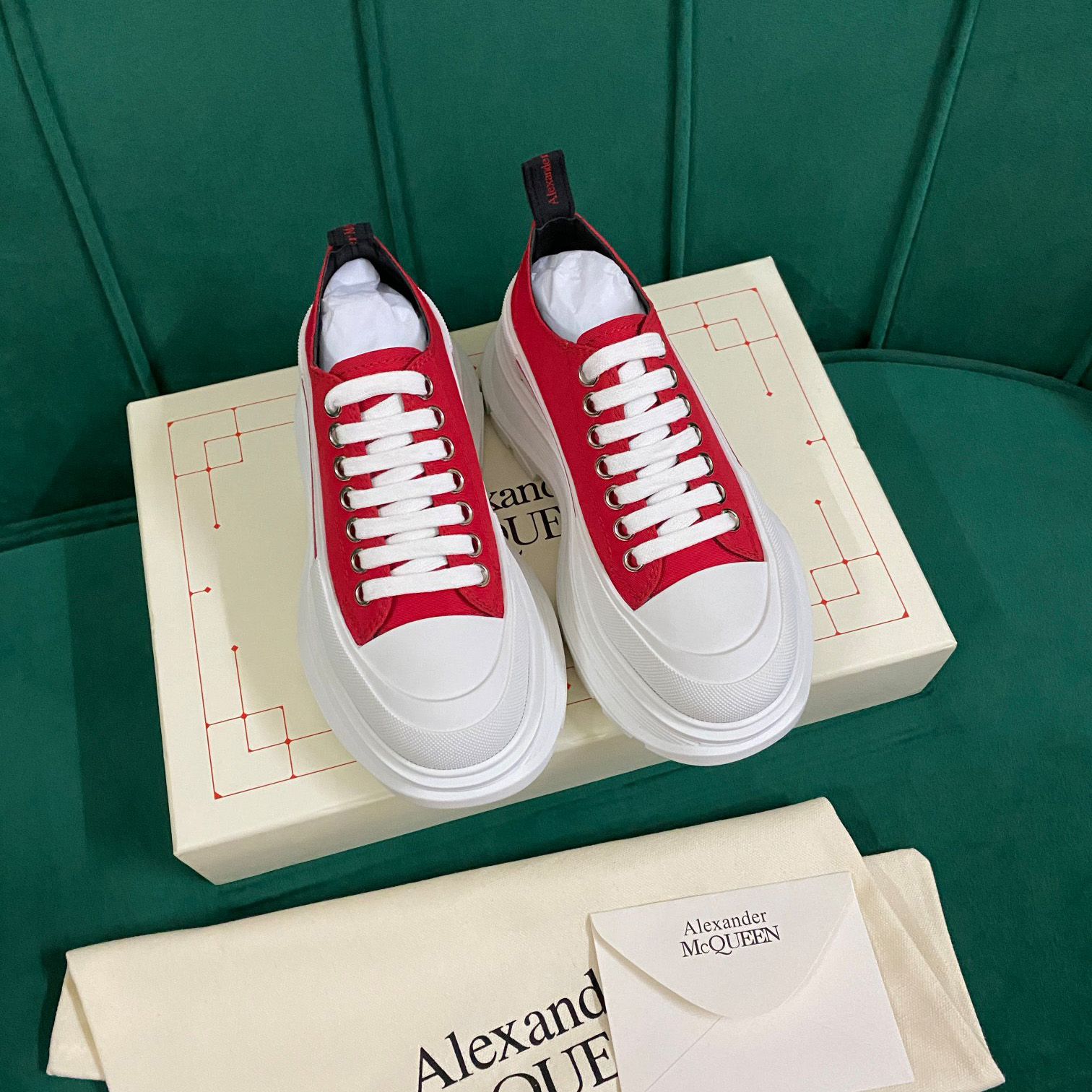Alexander Mqueen Women's Tread Slick Lace Up In Lust Red - PerfectKickZ