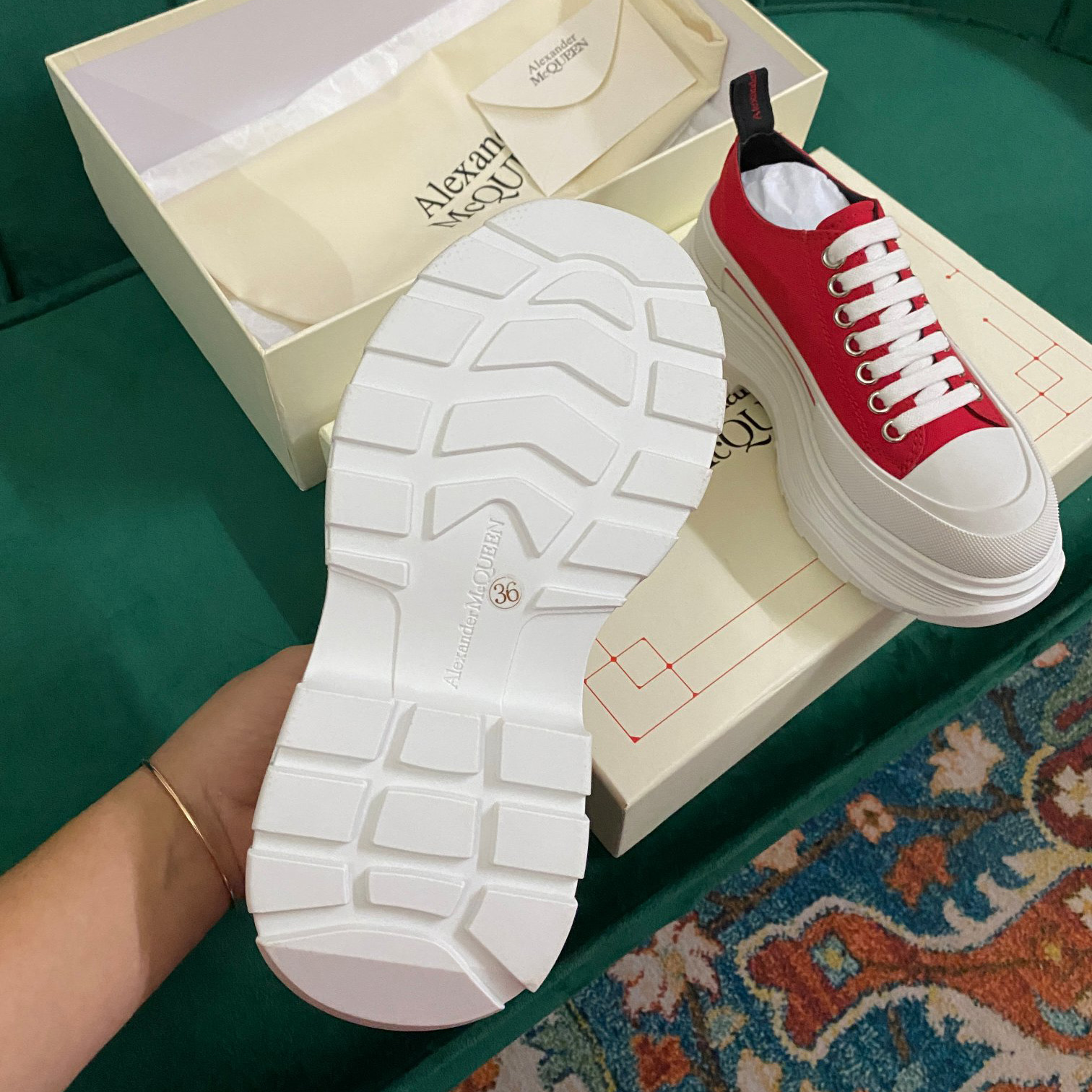 Alexander Mqueen Women's Tread Slick Lace Up In Lust Red - PerfectKickZ