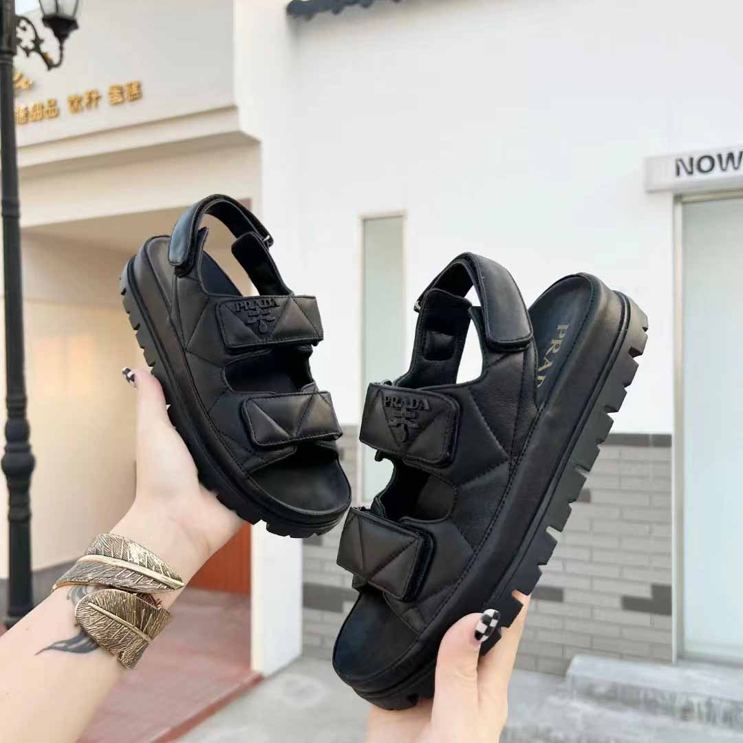 Prada Padded Nappa Leather Sandals - PerfectKickZ