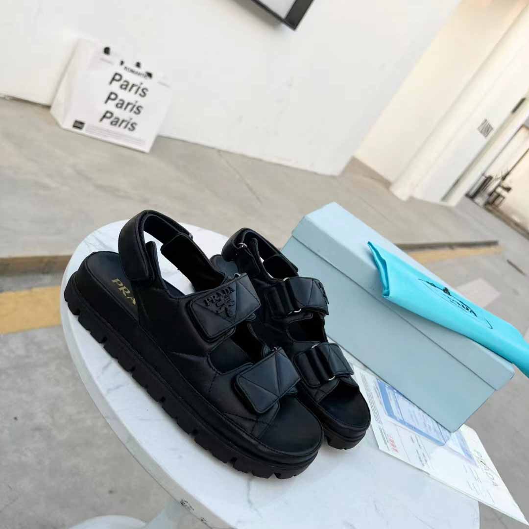 Prada Padded Nappa Leather Sandals - PerfectKickZ