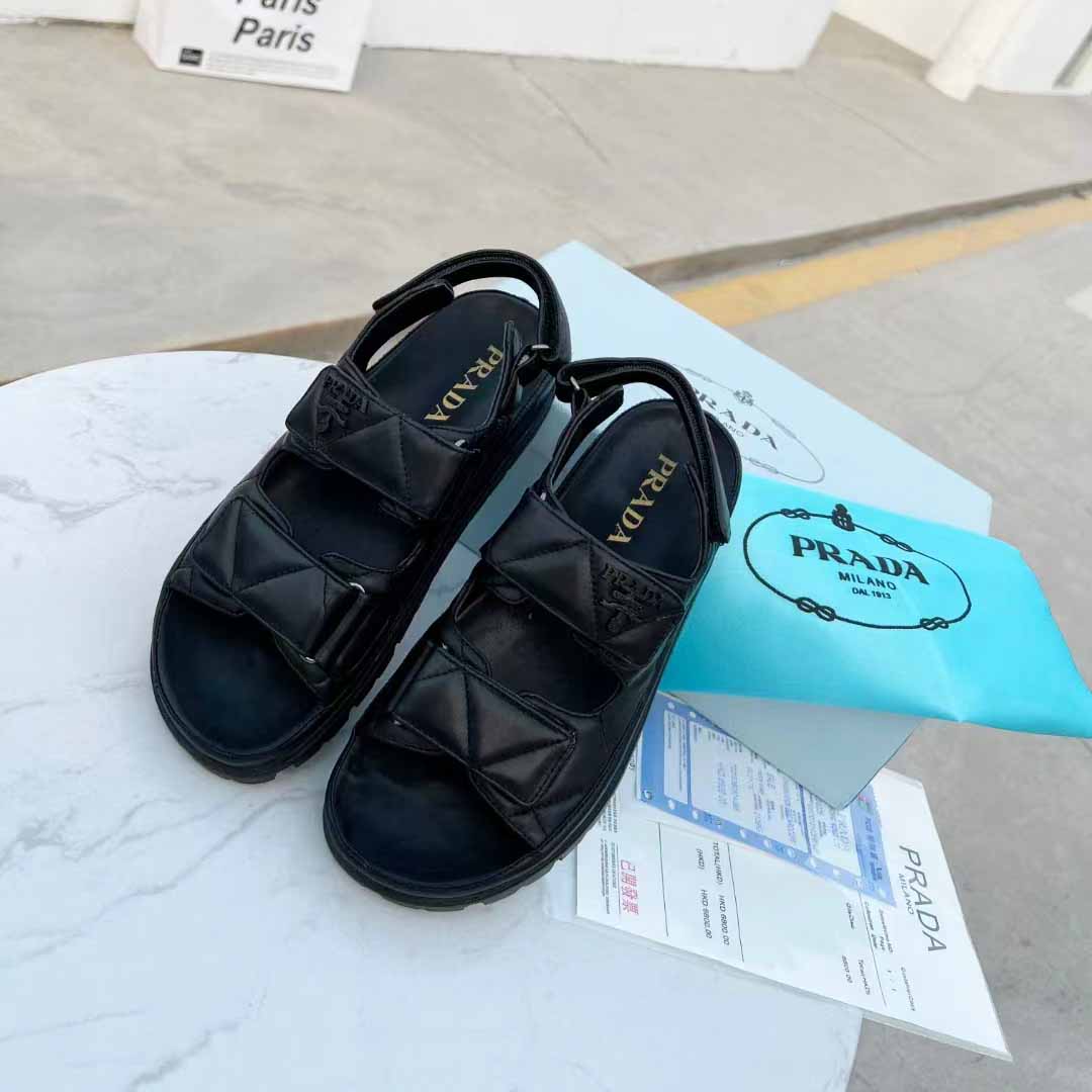 Prada Padded Nappa Leather Sandals - PerfectKickZ