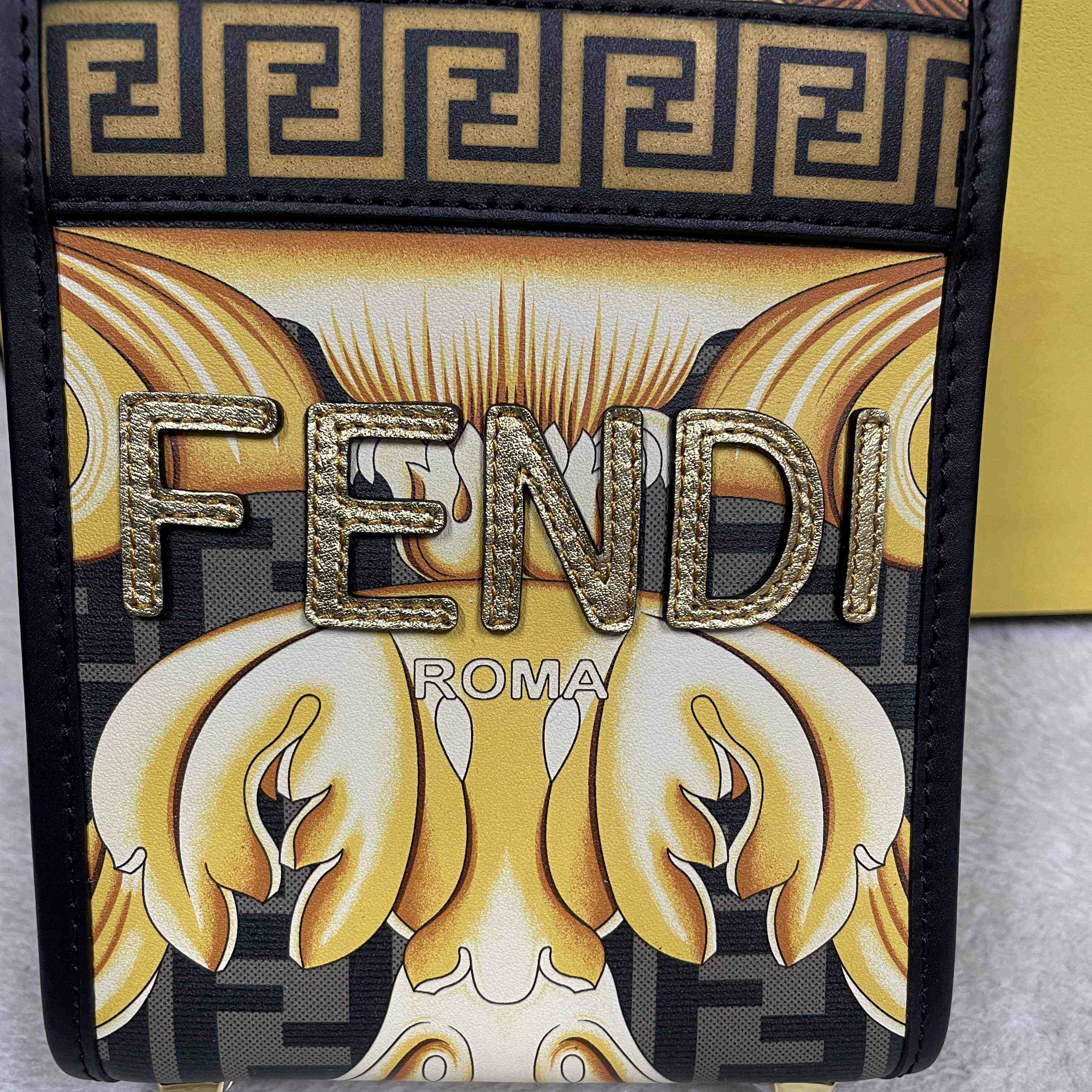 Versace x Fendi Mini Sunshine Shopper Fendace Printed White Leather Mini Bag(13-18-6.5cm) - PerfectKickZ