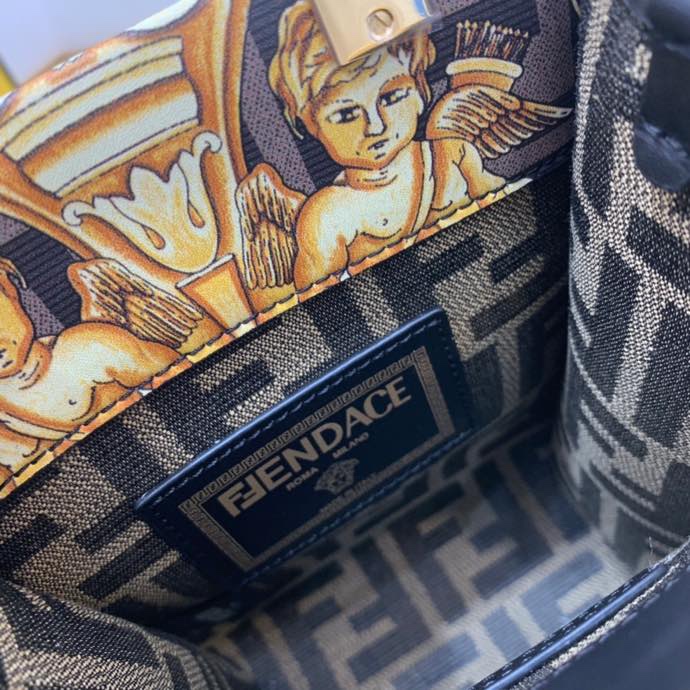 Versace x Fendi Mini Sunshine Shopper Fendace Printed White Leather Mini Bag(13-18-6.5cm) - PerfectKickZ