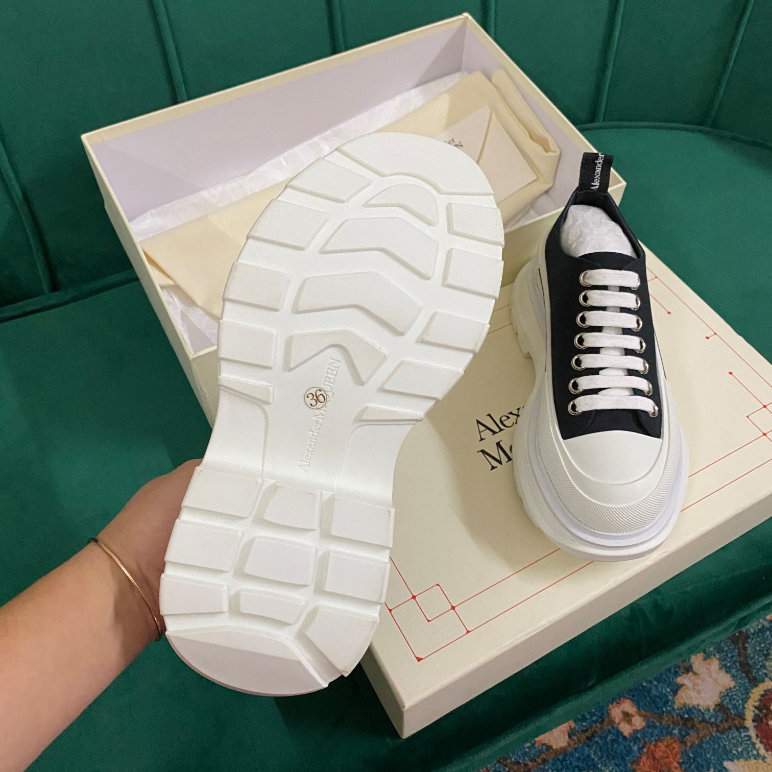 Alexander Mqueen Tread Slick Lace Up in Black/white - PerfectKickZ