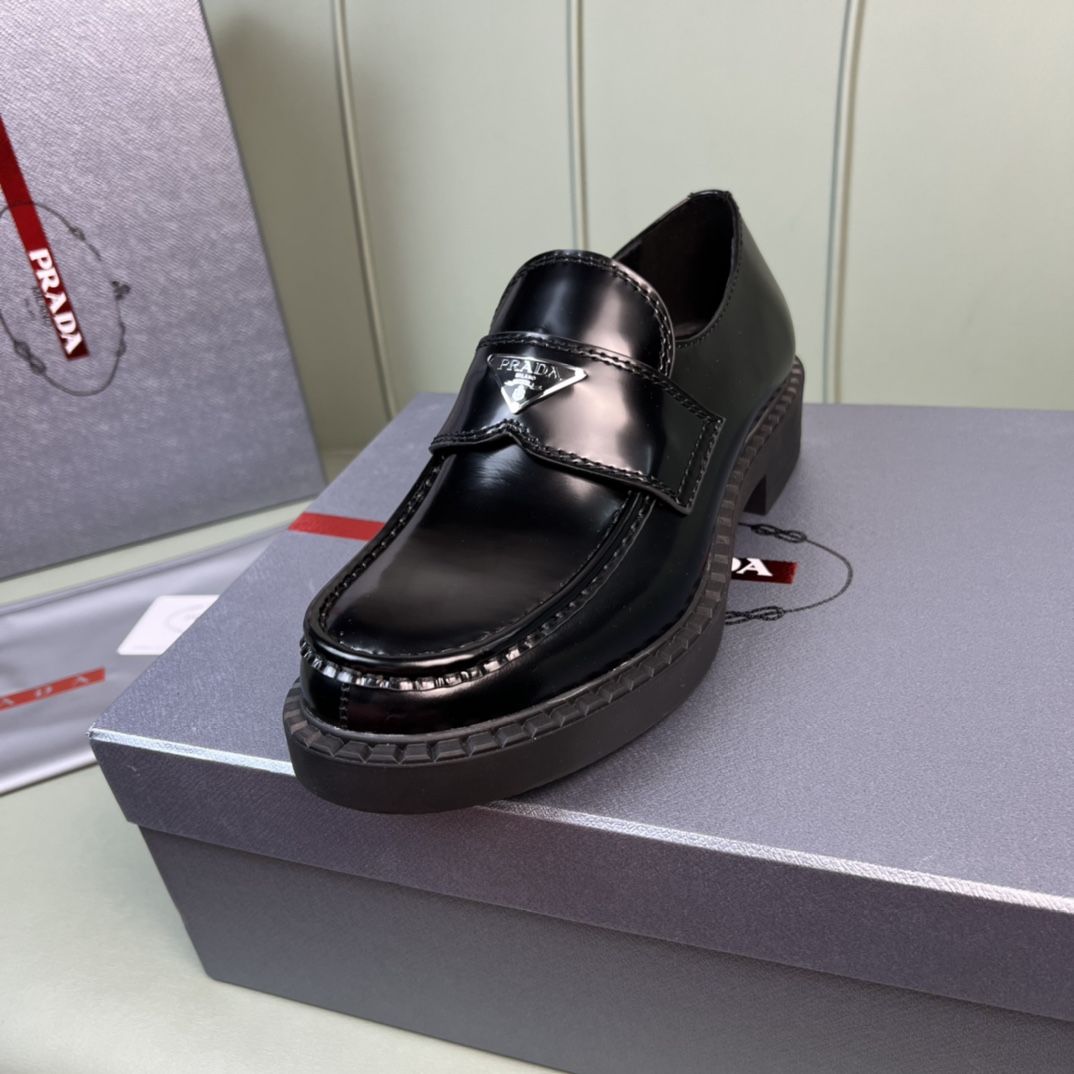 Prada Chocolate Sharp Brushed Leather Pointed Loafers - PerfectKickZ