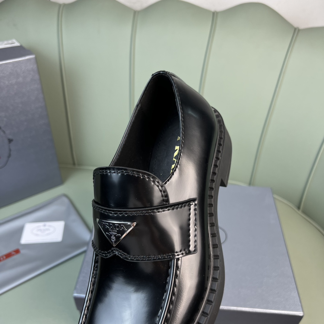 Prada Chocolate Sharp Brushed Leather Pointed Loafers - PerfectKickZ