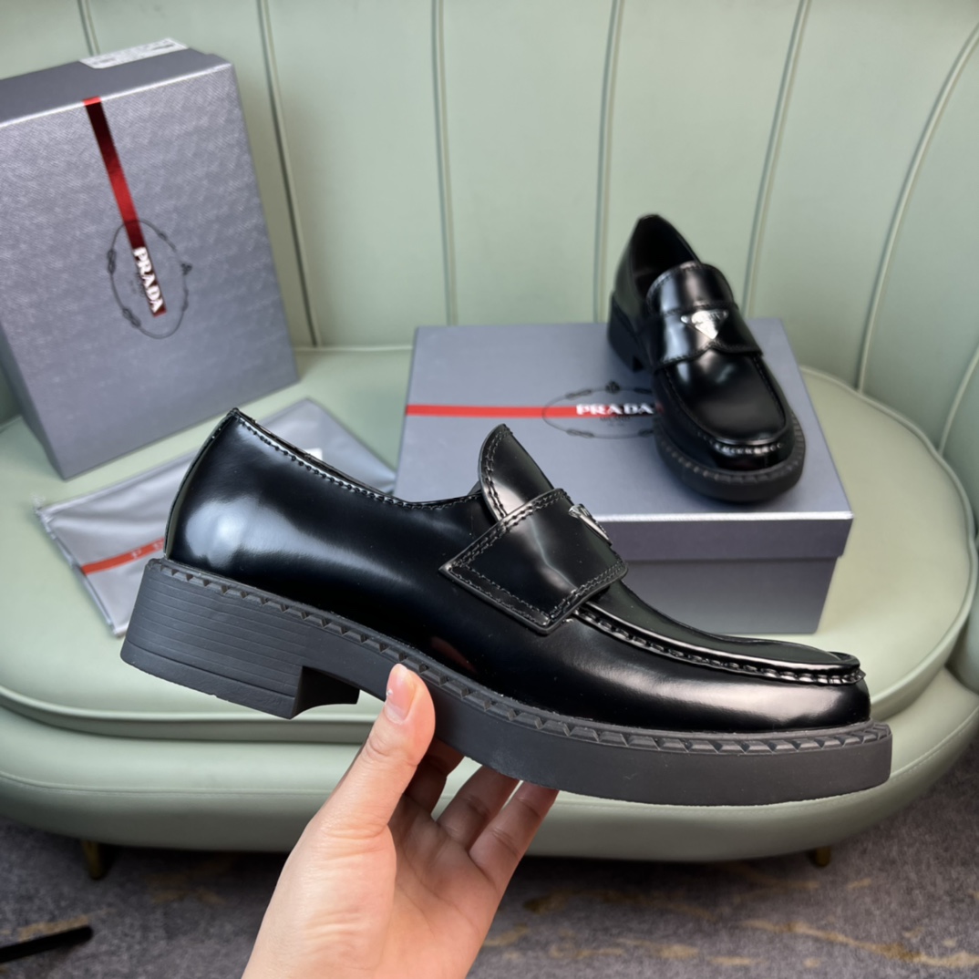 Prada Chocolate Sharp Brushed Leather Pointed Loafers - PerfectKickZ