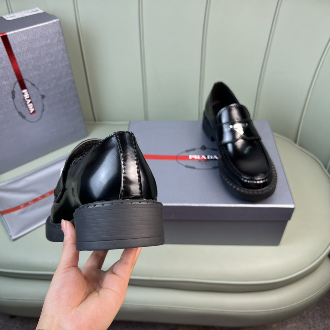 Prada Chocolate Sharp Brushed Leather Pointed Loafers - PerfectKickZ