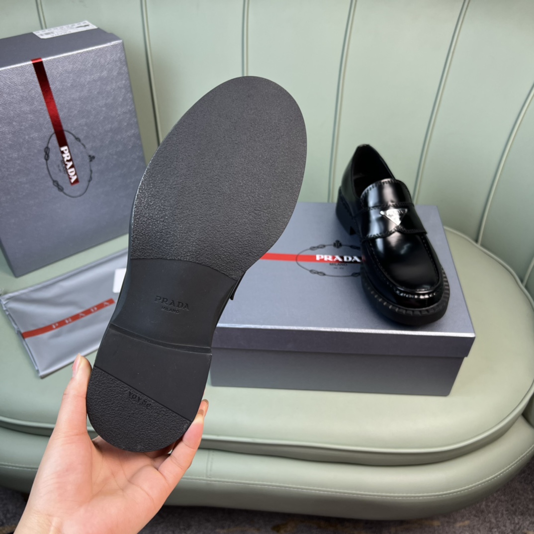 Prada Chocolate Sharp Brushed Leather Pointed Loafers - PerfectKickZ