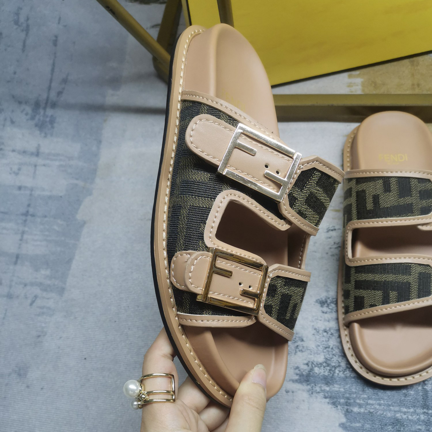 Fendi Feel Brown FF Fabric Slides - PerfectKickZ