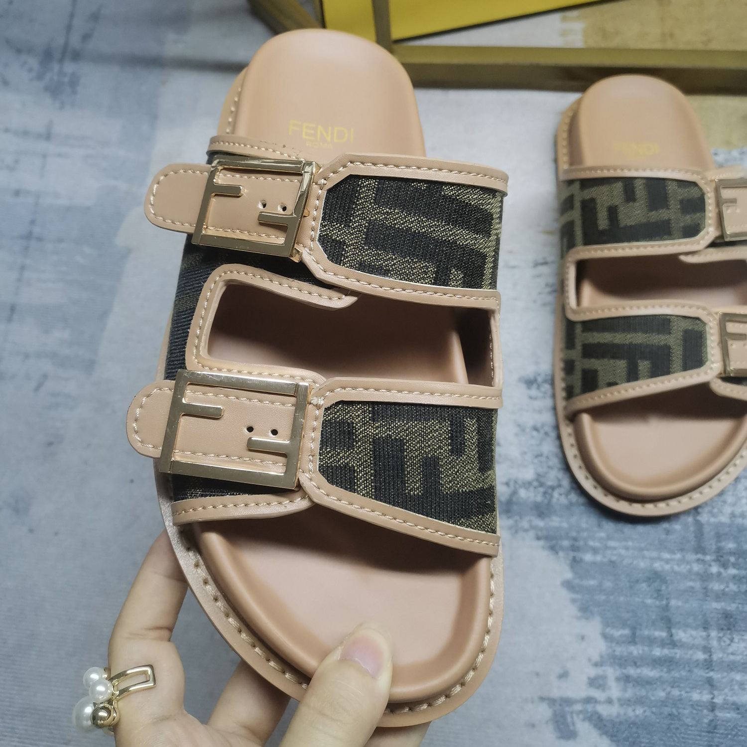Fendi Feel Brown FF Fabric Slides - PerfectKickZ