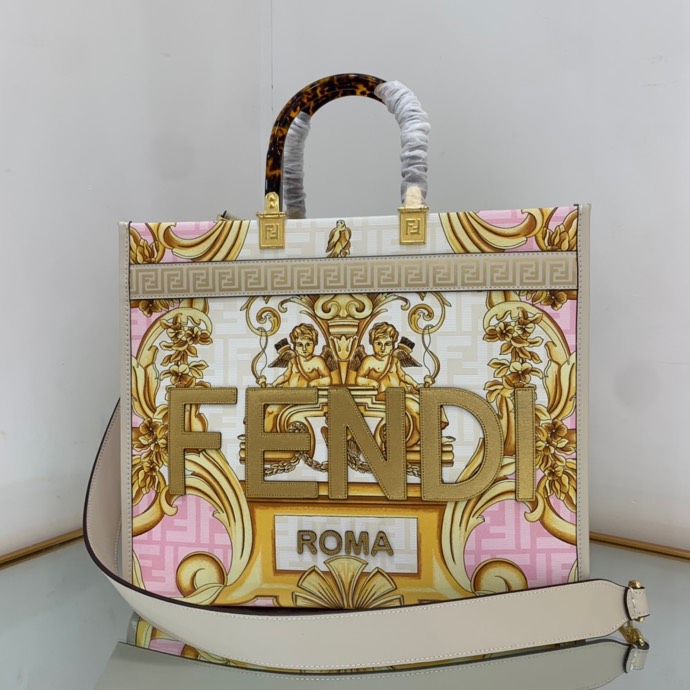 Versace x Fendi Sunshine Medium Fendace Printed White Leather Shopper(35-31-17cm) - PerfectKickZ
