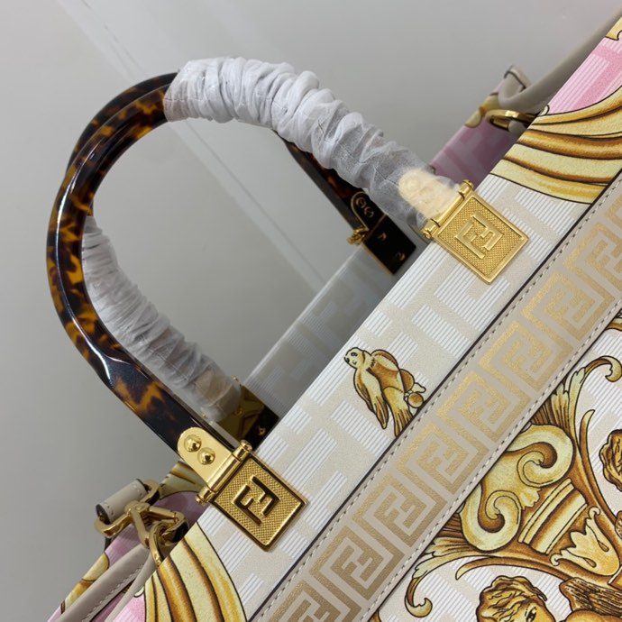 Versace x Fendi Sunshine Medium Fendace Printed White Leather Shopper(35-31-17cm) - PerfectKickZ