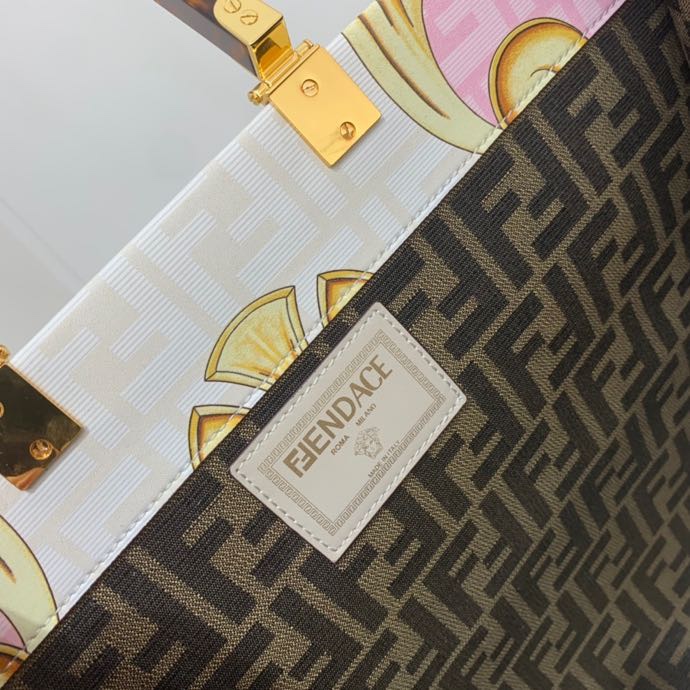 Versace x Fendi Sunshine Medium Fendace Printed White Leather Shopper(35-31-17cm) - PerfectKickZ