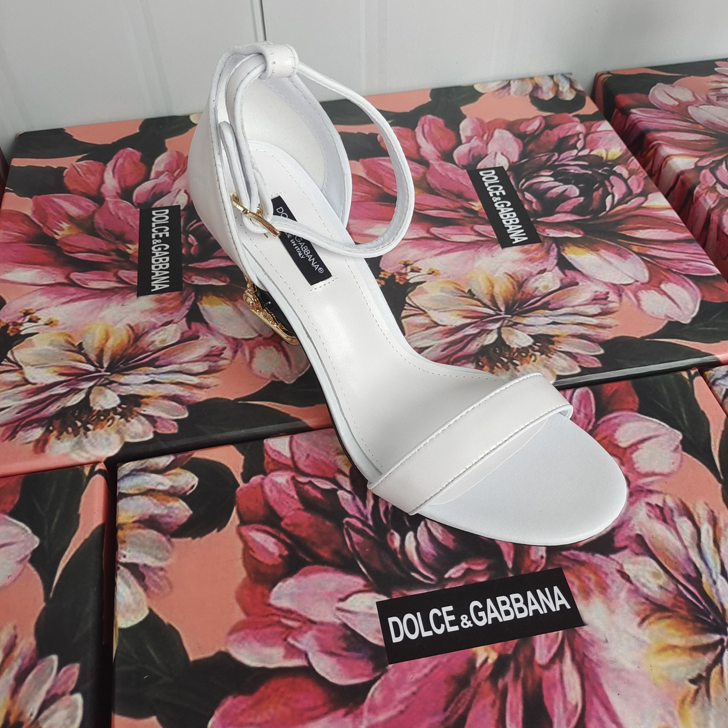 Dolce & Gabbana Nappa Leather Sandals With Baroque DG Heel - PerfectKickZ