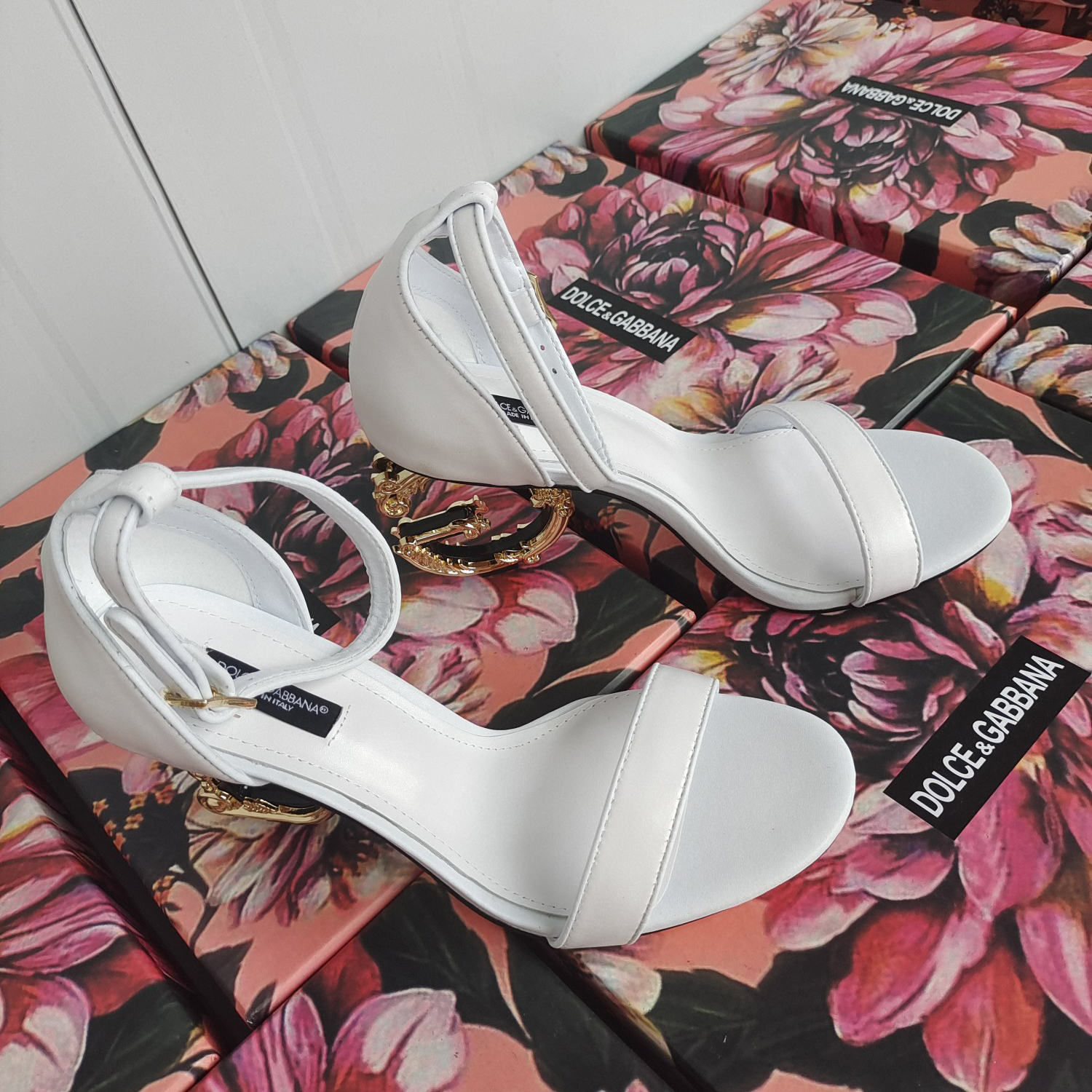 Dolce & Gabbana Nappa Leather Sandals With Baroque DG Heel - PerfectKickZ