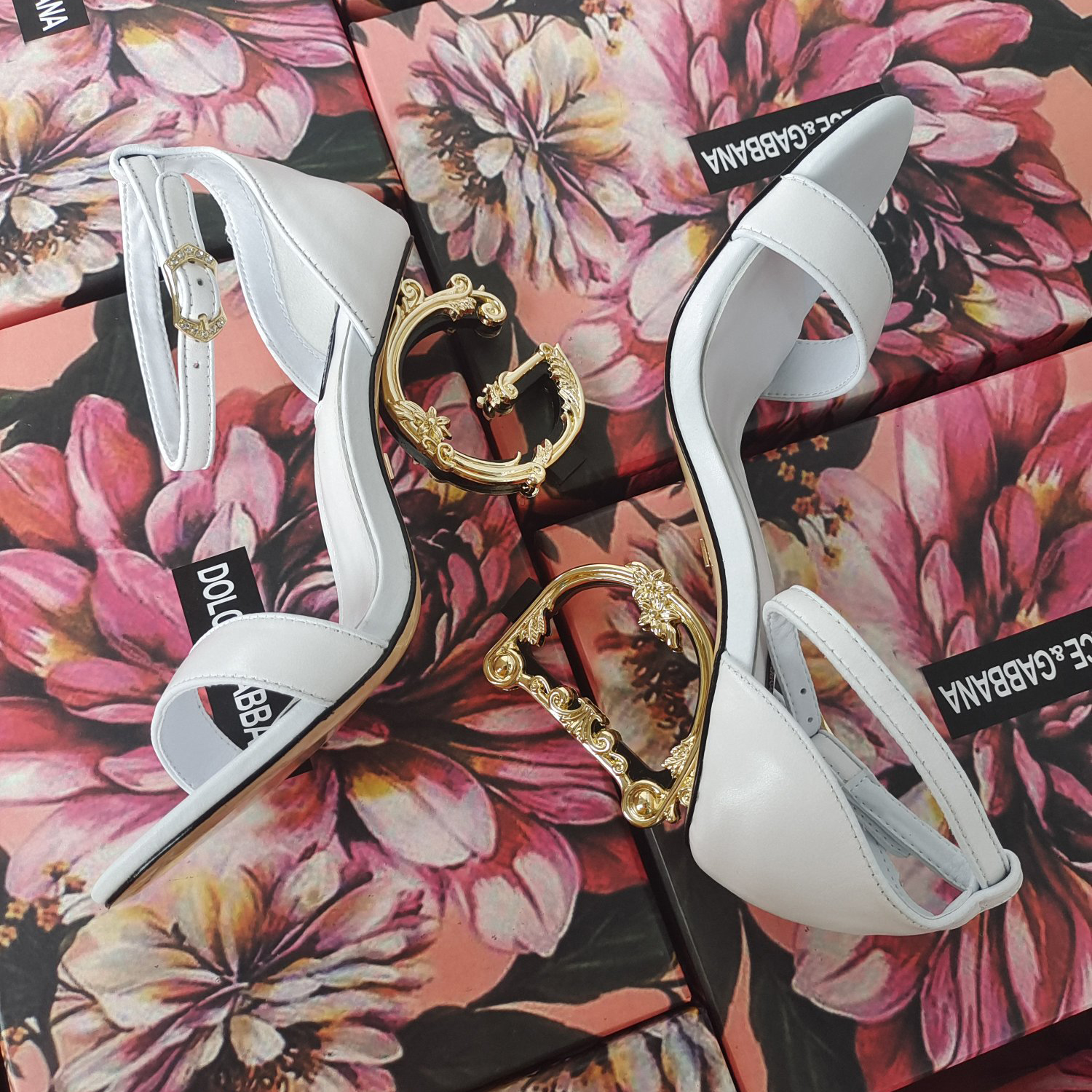 Dolce & Gabbana Nappa Leather Sandals With Baroque DG Heel - PerfectKickZ