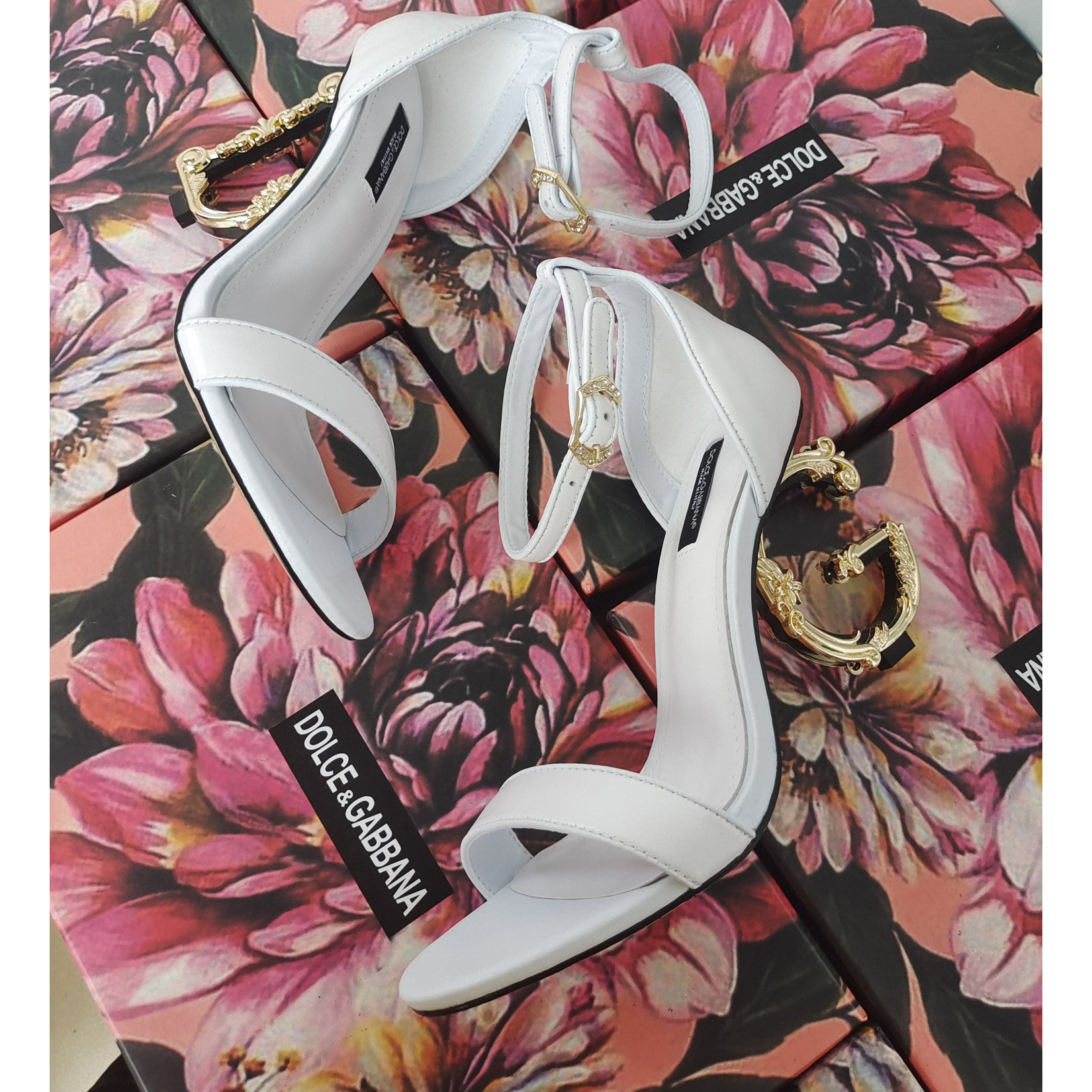 Dolce & Gabbana Nappa Leather Sandals With Baroque DG Heel - PerfectKickZ