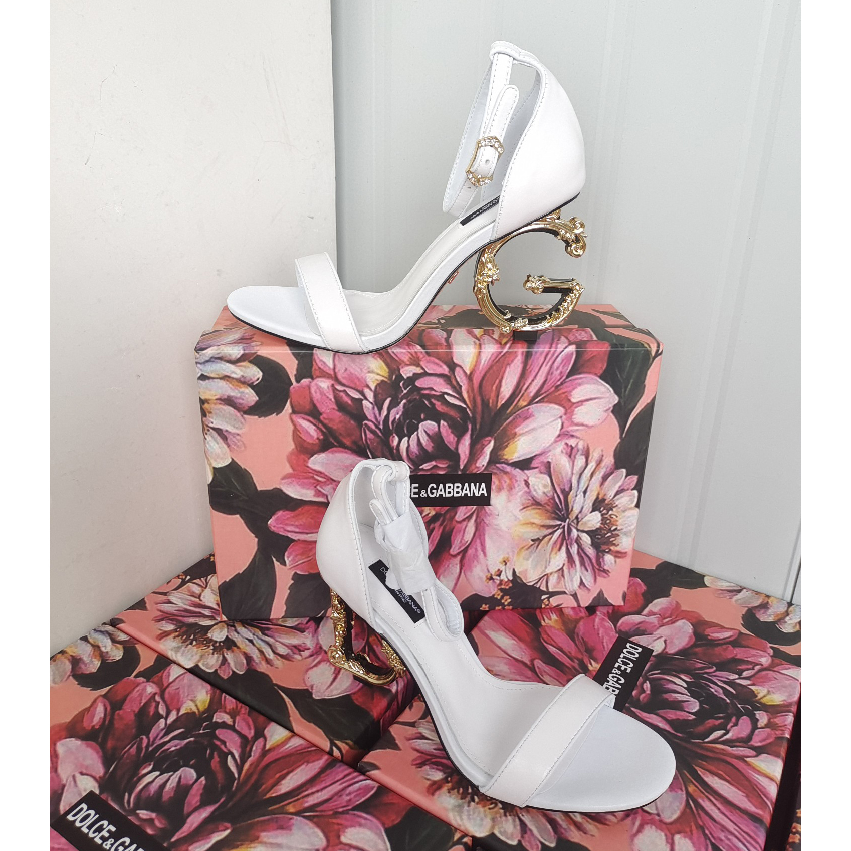 Dolce & Gabbana Nappa Leather Sandals With Baroque DG Heel - PerfectKickZ