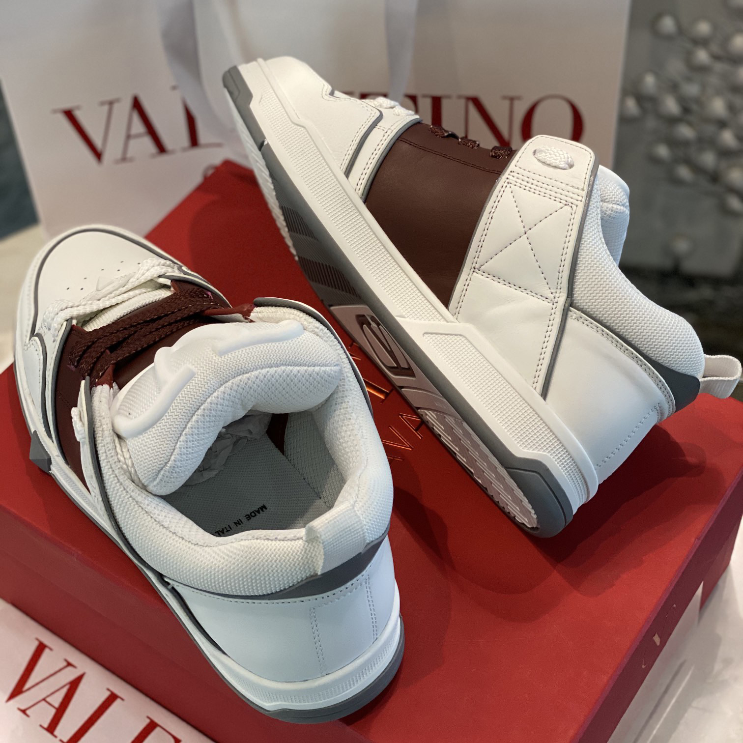 Valenti Open Skate Calfskin And Fabric Sneaker In White/Rubin - PerfectKickZ