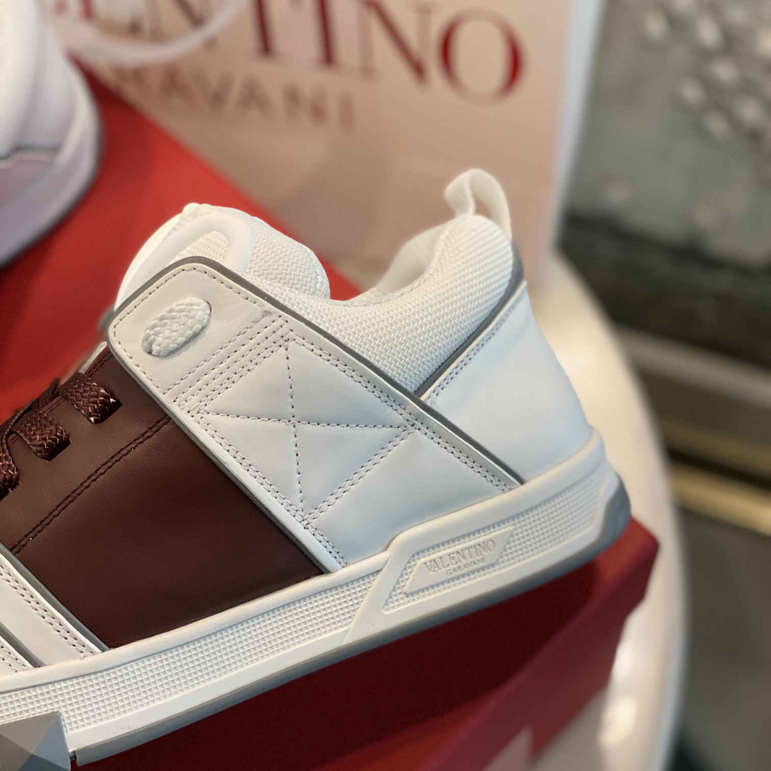 Valenti Open Skate Calfskin And Fabric Sneaker In White/Rubin - PerfectKickZ
