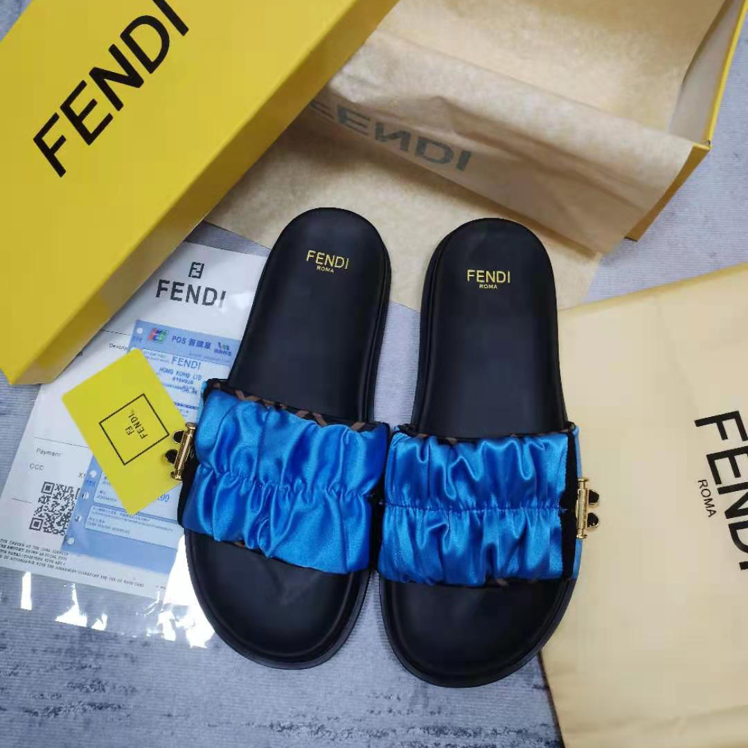 Fendi Fendi Feel Blue Satin Slides - PerfectKickZ