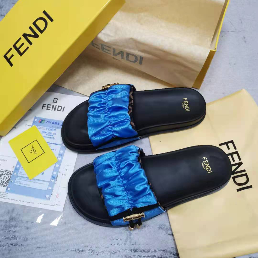 Fendi Fendi Feel Blue Satin Slides - PerfectKickZ