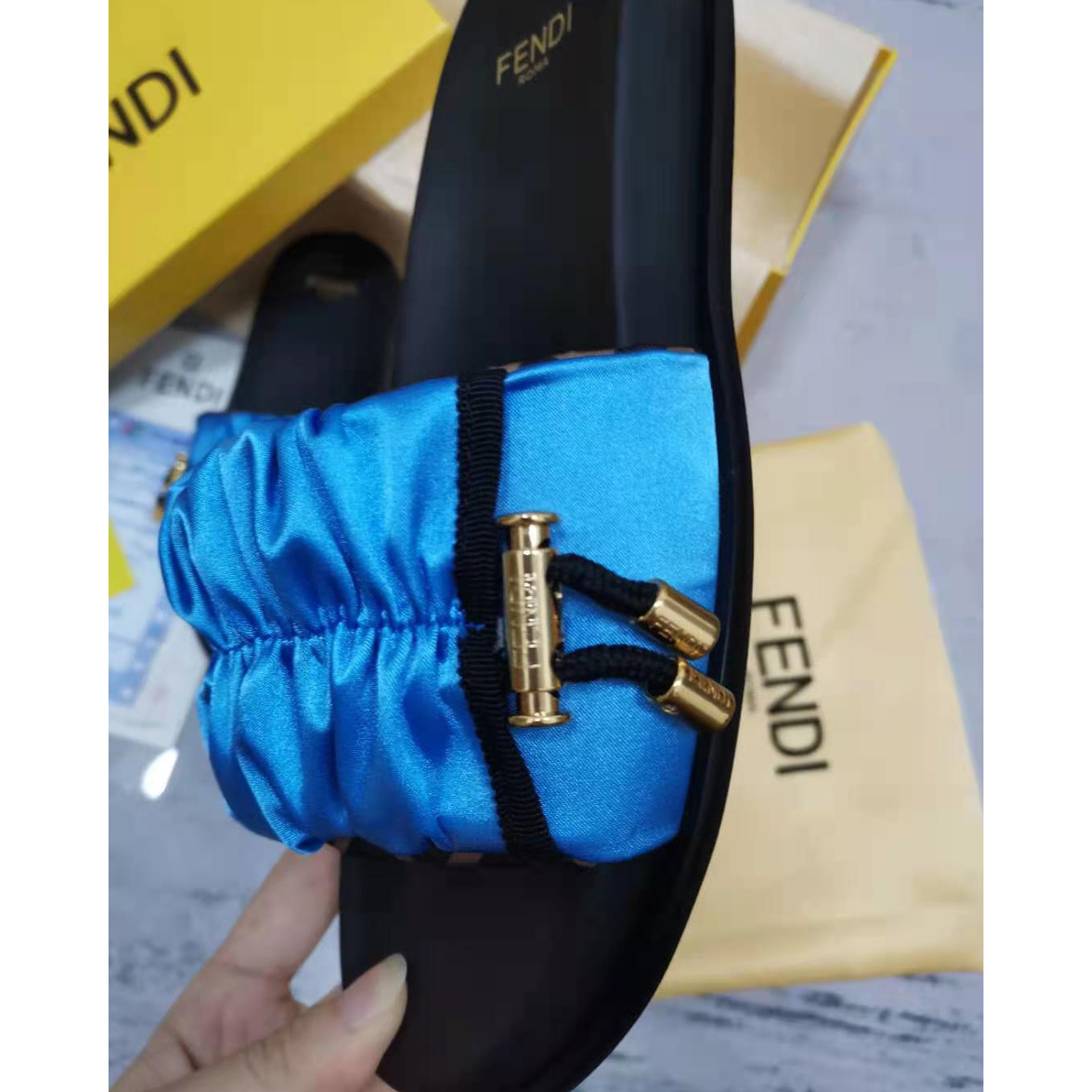 Fendi Fendi Feel Blue Satin Slides - PerfectKickZ