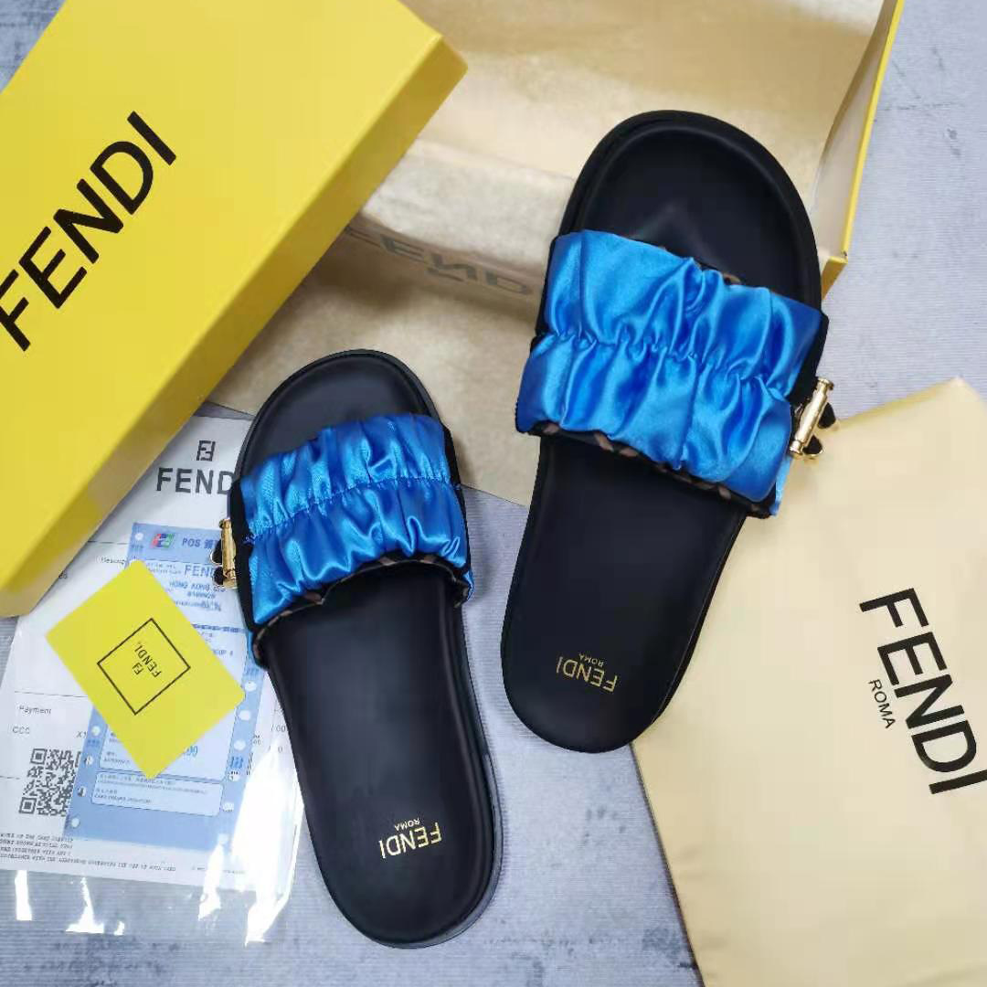 Fendi Fendi Feel Blue Satin Slides - PerfectKickZ