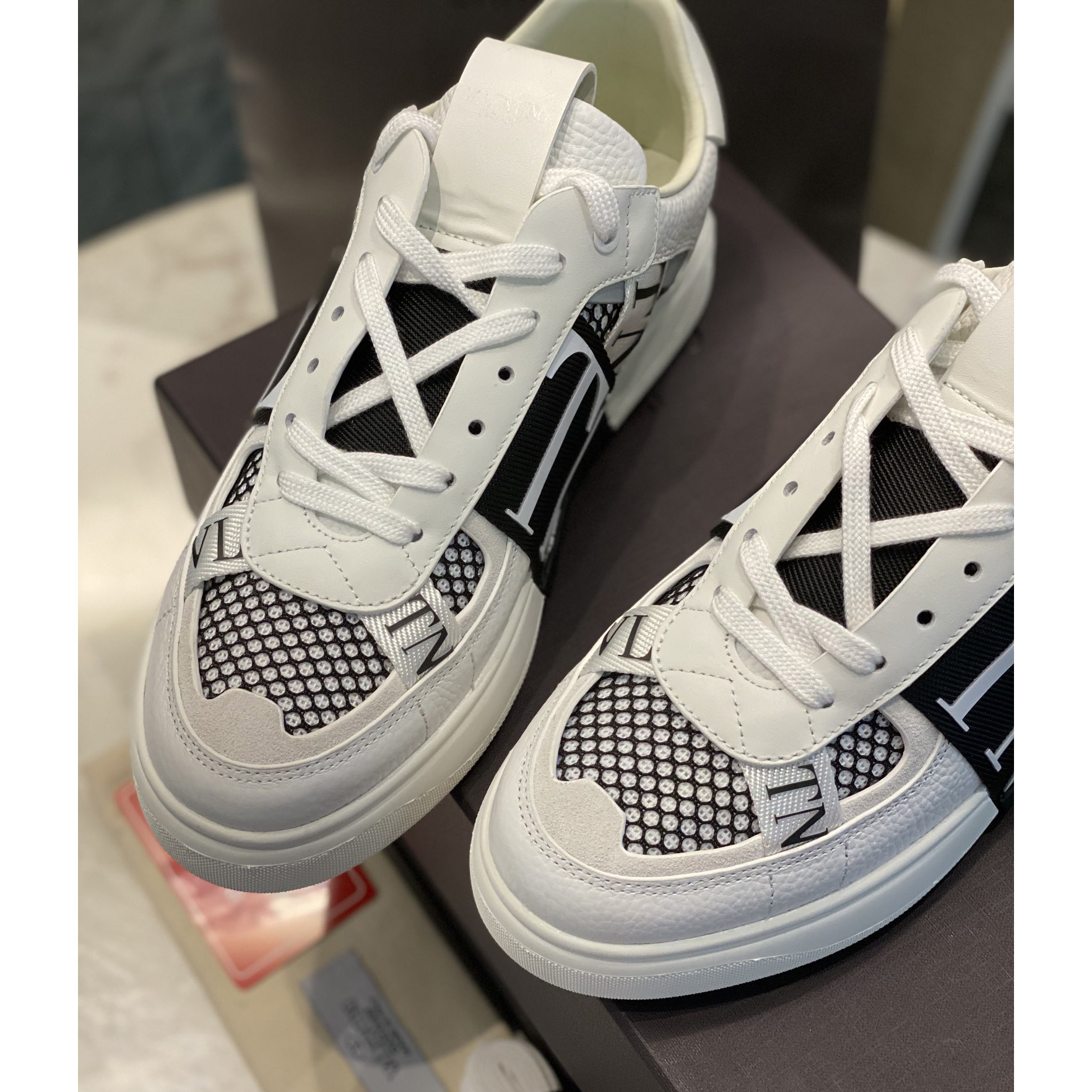 Valenti VL7N Low-Top Sneakers In Calfskin And Mesh Fabric With Bands - PerfectKickZ