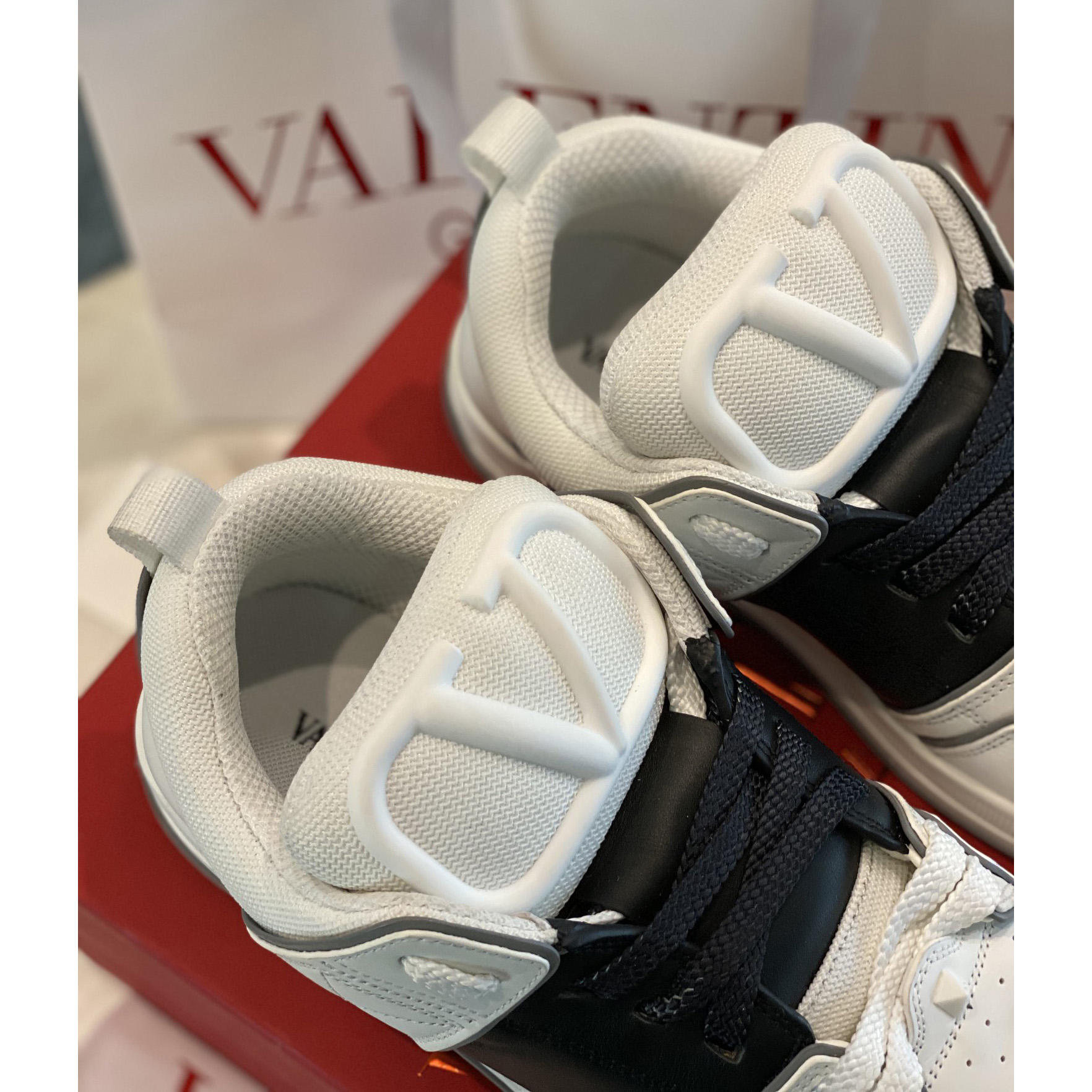 Valenti  Open Skate Calfskin And Fabric Sneaker In White/Black - PerfectKickZ