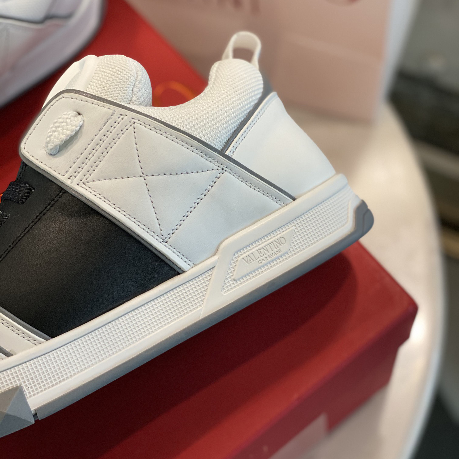 Valenti  Open Skate Calfskin And Fabric Sneaker In White/Black - PerfectKickZ