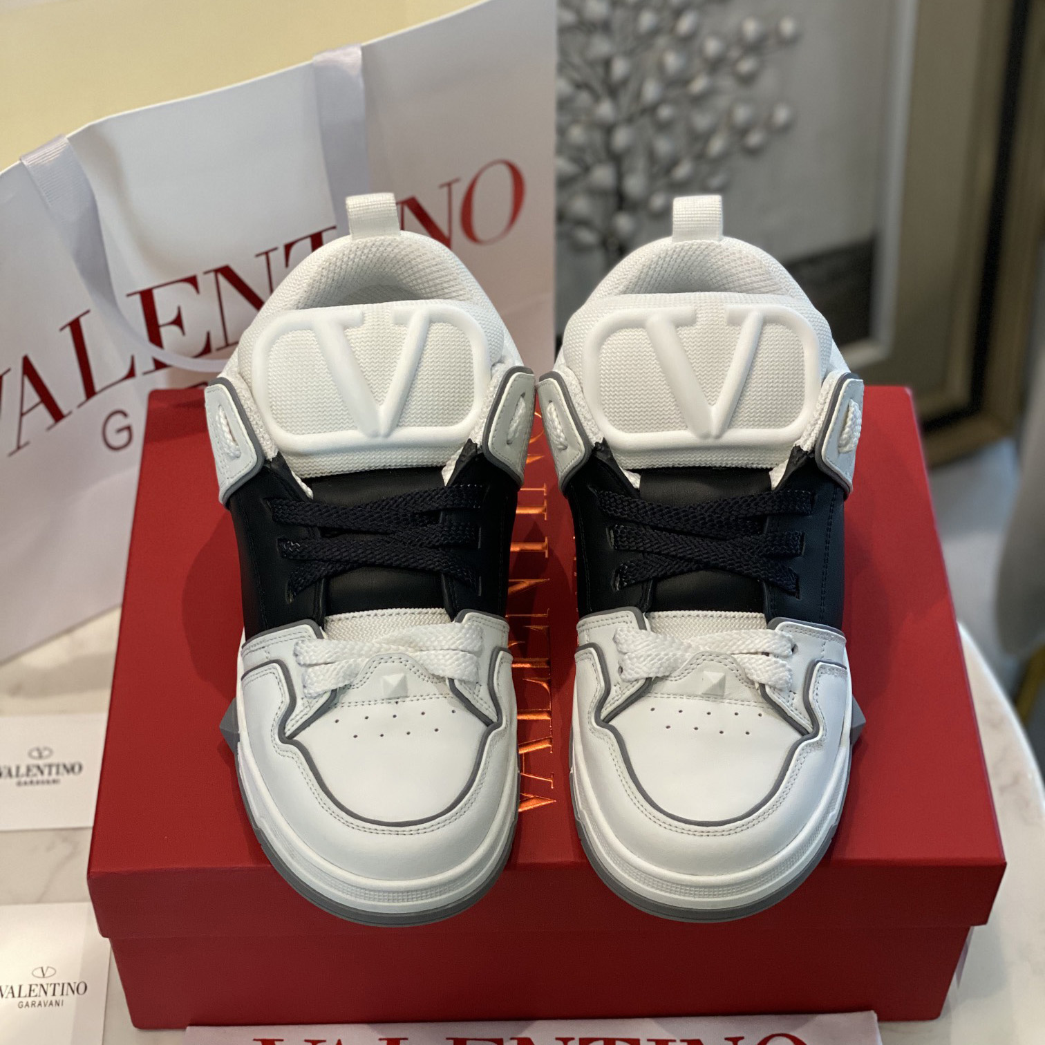 Valenti  Open Skate Calfskin And Fabric Sneaker In White/Black - PerfectKickZ