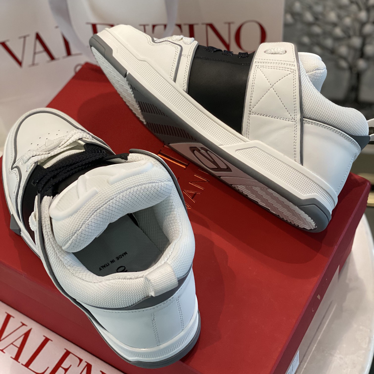 Valenti  Open Skate Calfskin And Fabric Sneaker In White/Black - PerfectKickZ