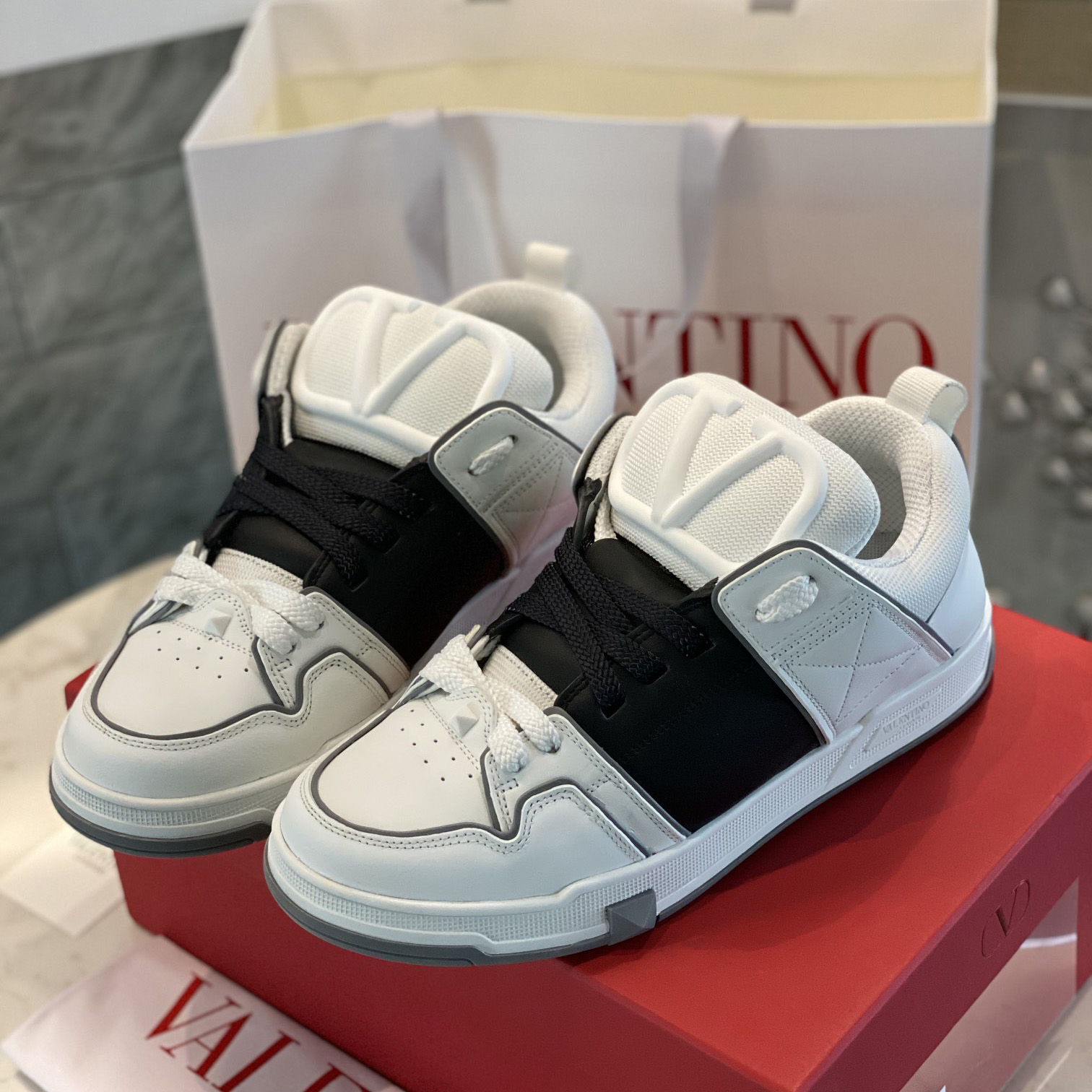 Valenti  Open Skate Calfskin And Fabric Sneaker In White/Black - PerfectKickZ