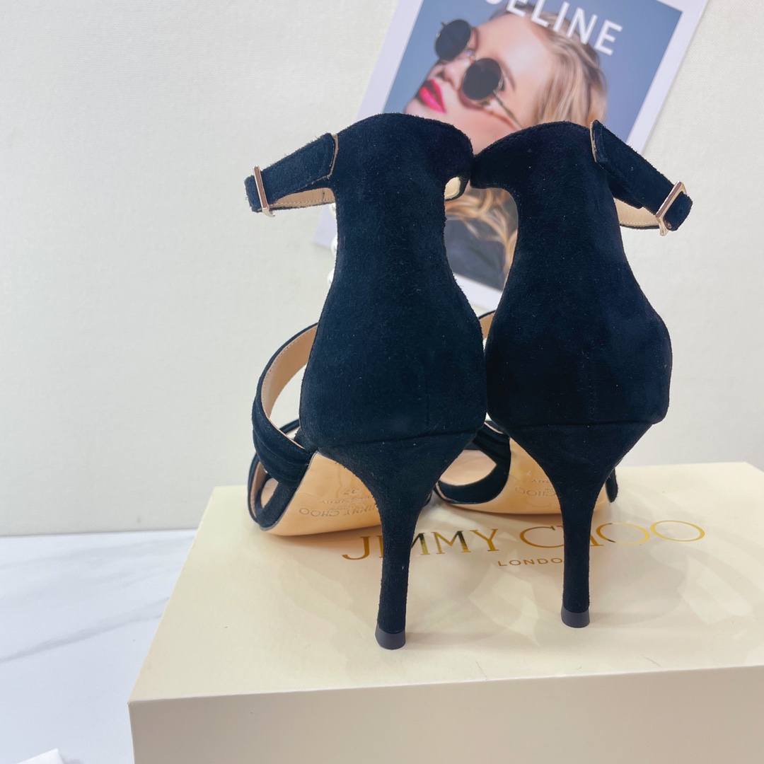 Jimmy Choo Black Suede Sandals With Pearls And Crystals - PerfectKickZ