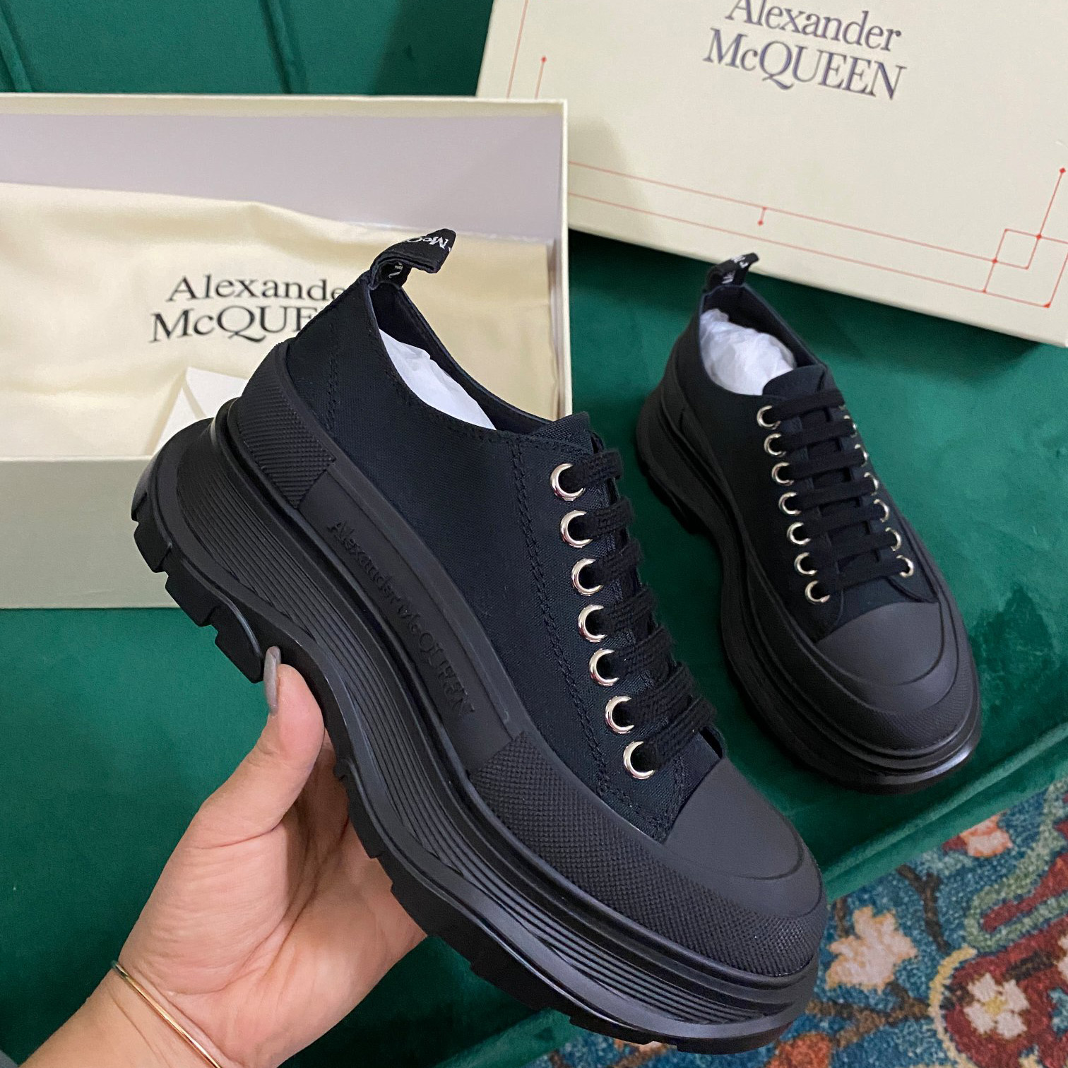 Alexander Mqueen Women's Tread Slick Lace Up In Black - PerfectKickZ