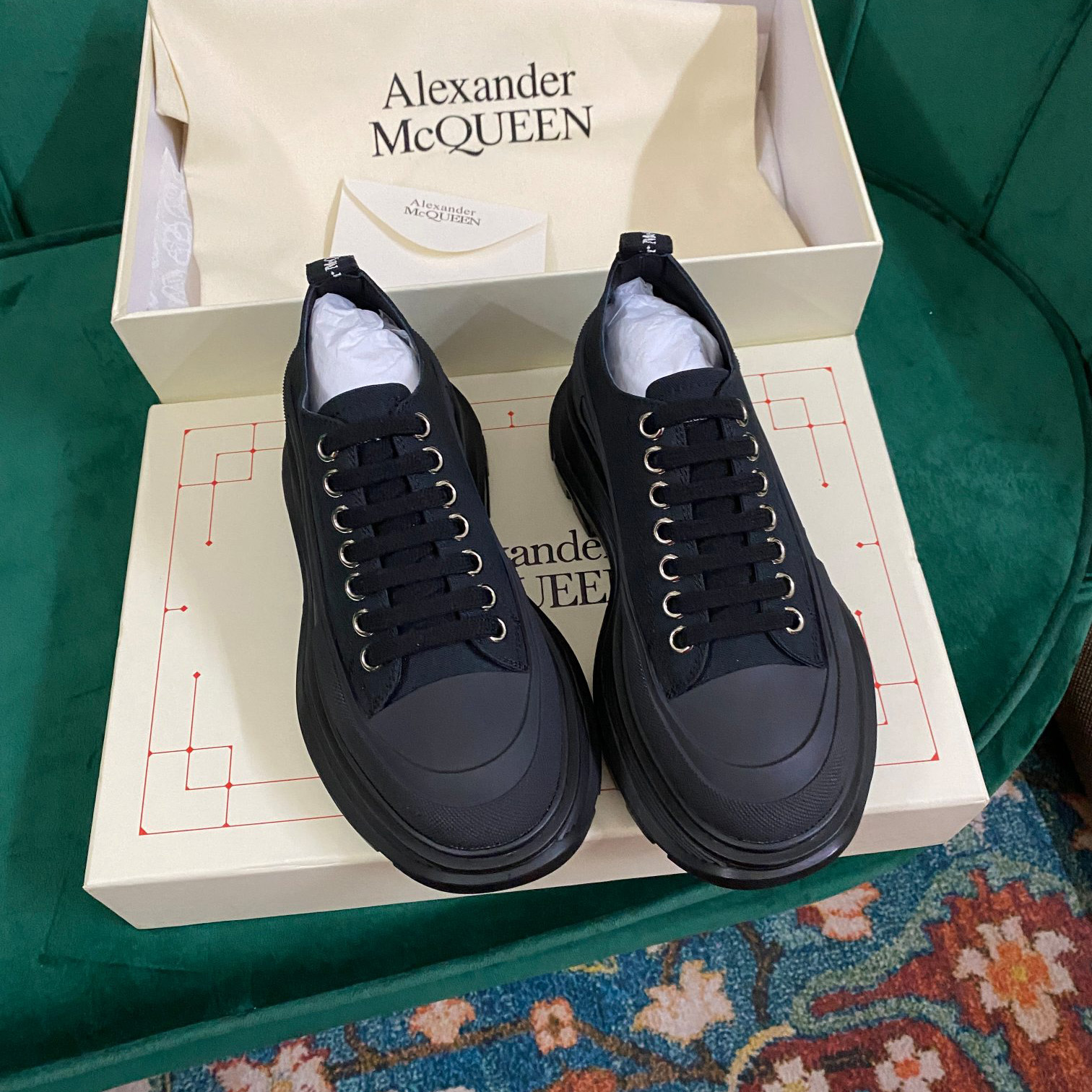 Alexander Mqueen Women's Tread Slick Lace Up In Black - PerfectKickZ